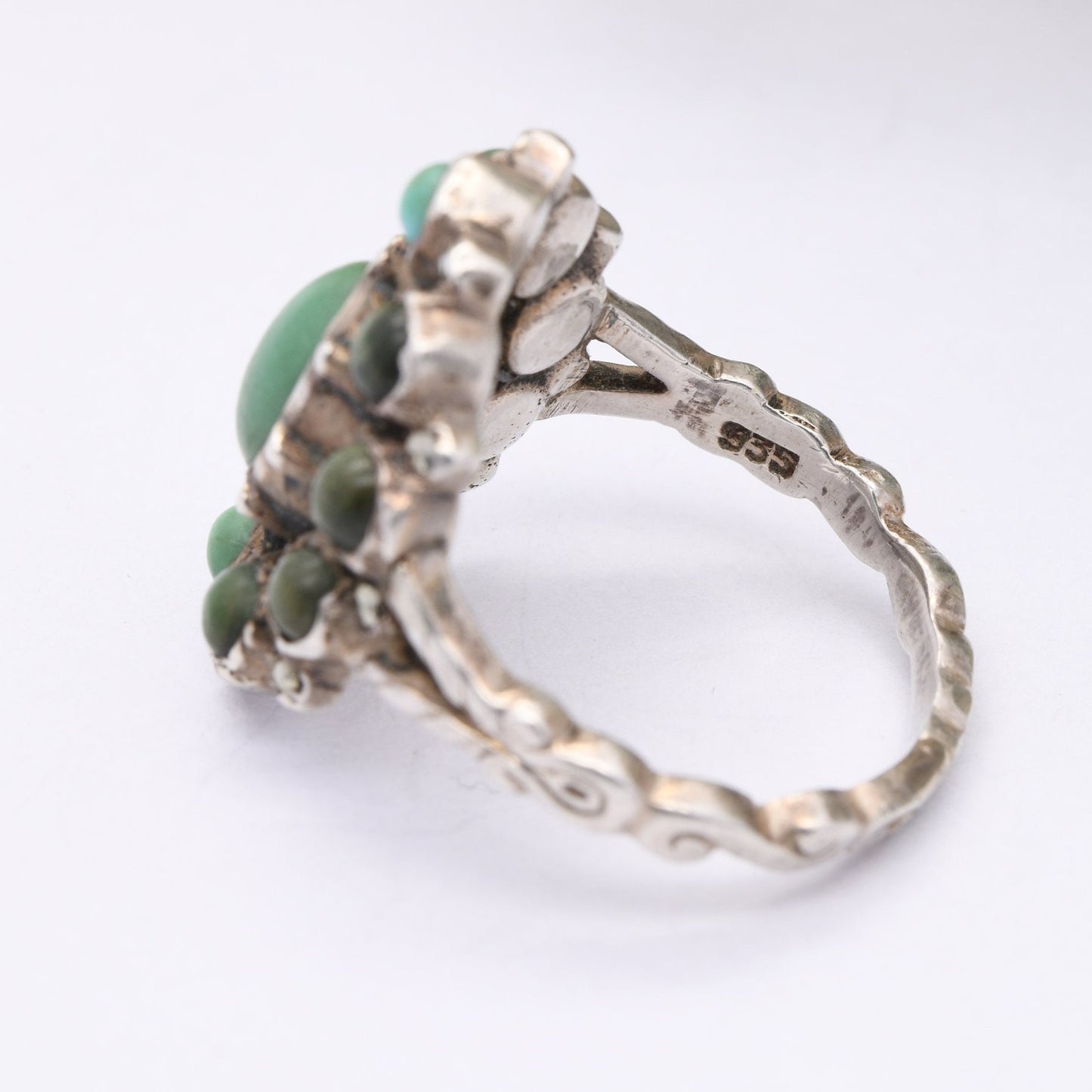 Antique Austro-Hungarian Silver Turquoise Ring with Marcasite Accent Stones