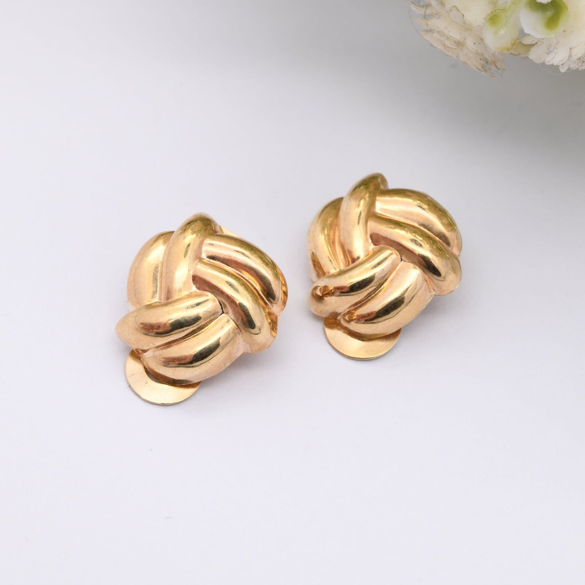 Vintage 9ct Gold Large Twist Clip On Earrings