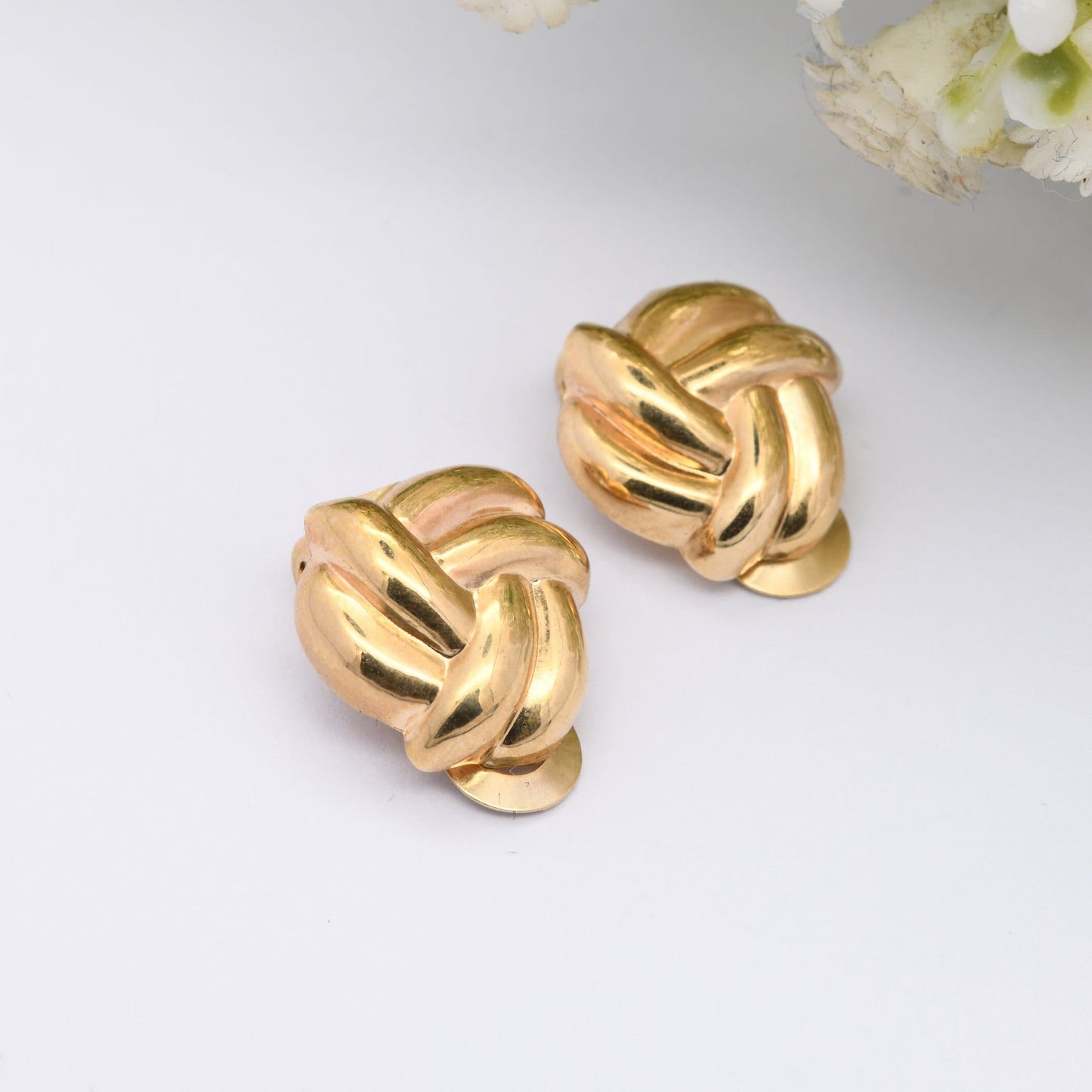 Vintage 9ct Gold Large Twist Clip On Earrings