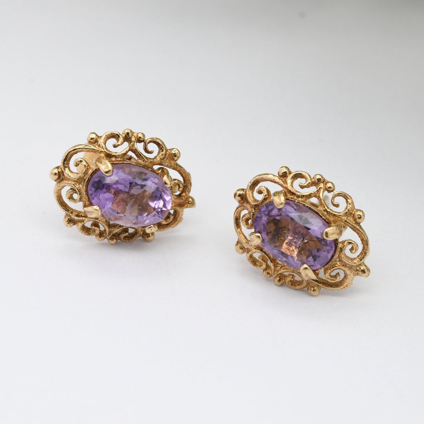 Vintage 9ct Gold Amethyst Stud Earrings 1971