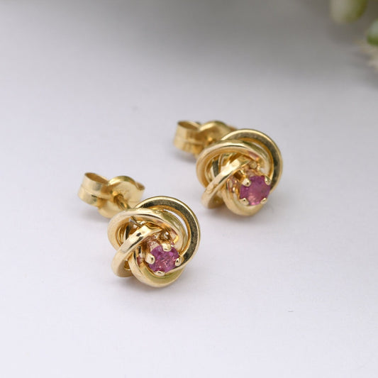 Vintage 9ct Gold Ruby Twist Stud Earrings