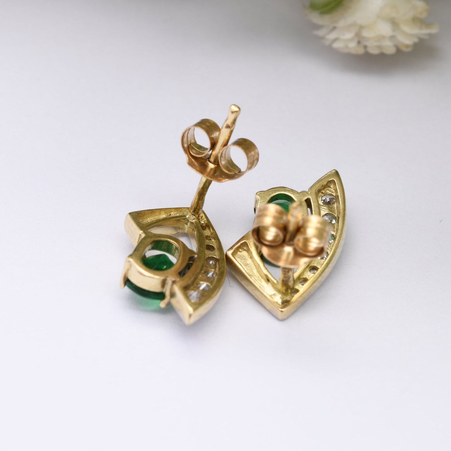 Vintage 9ct Gold Stud Earrings with Green and Clear Stones