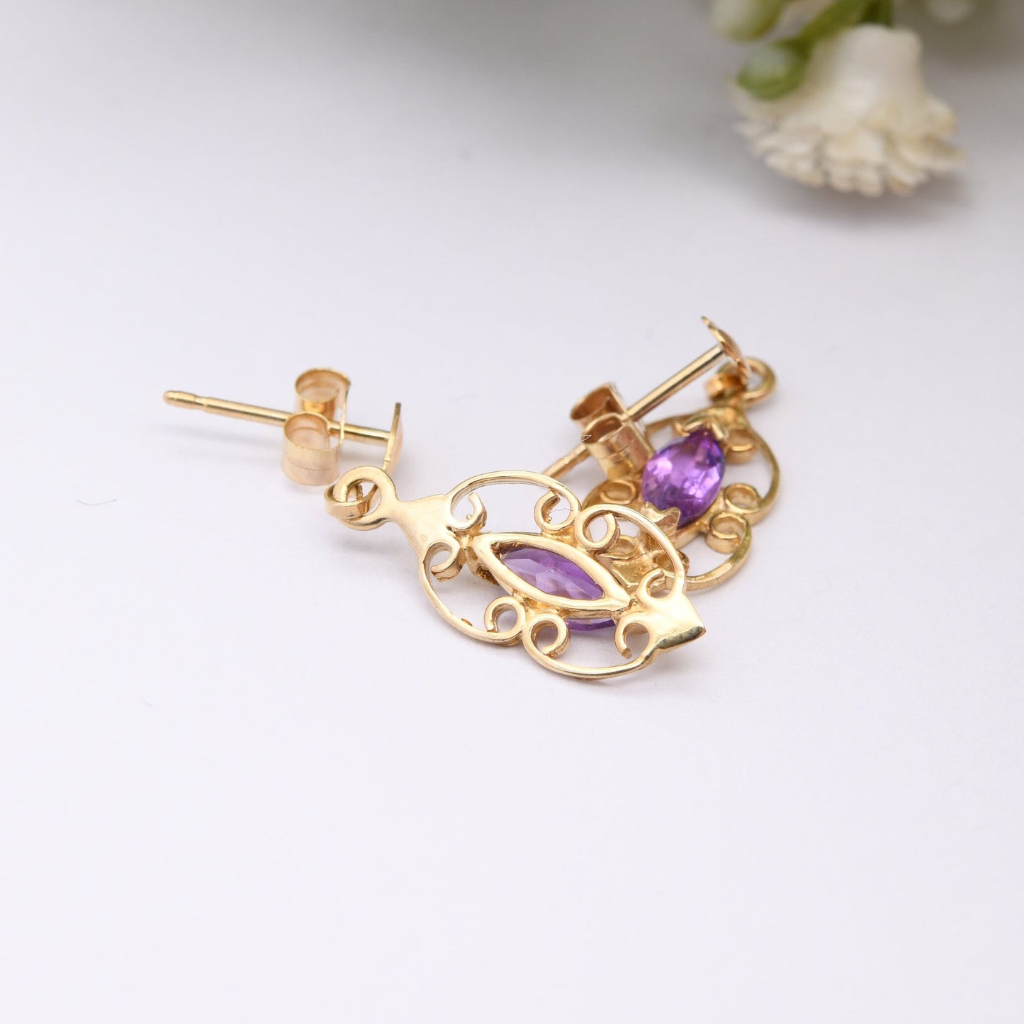 Vintage 9ct Gold Amethyst Drop Earrings