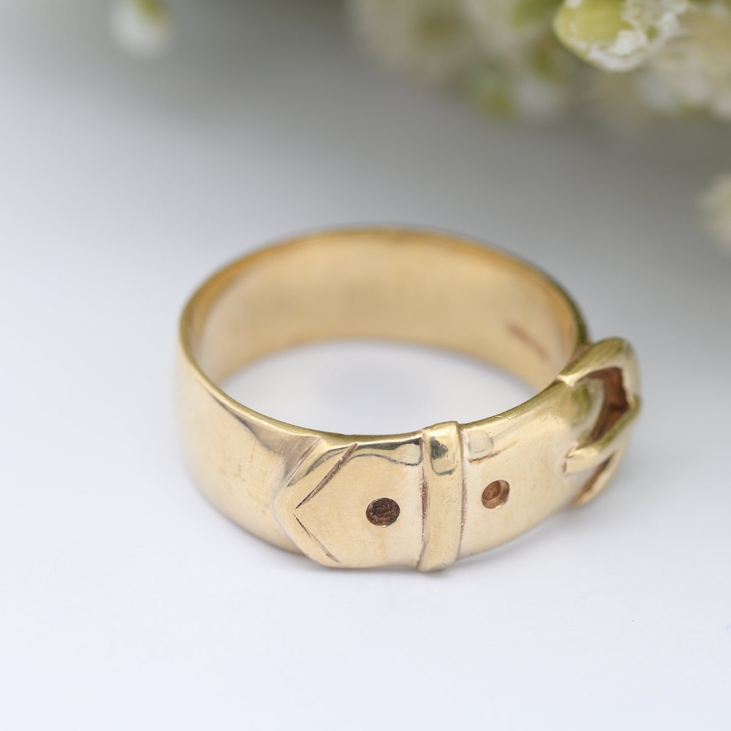 Vintage 9ct Gold Buckle Ring - Chunky Belt Buckle Band | Victorian Style | Everyday Unisex Gold | UK Size - S | US Size - 9