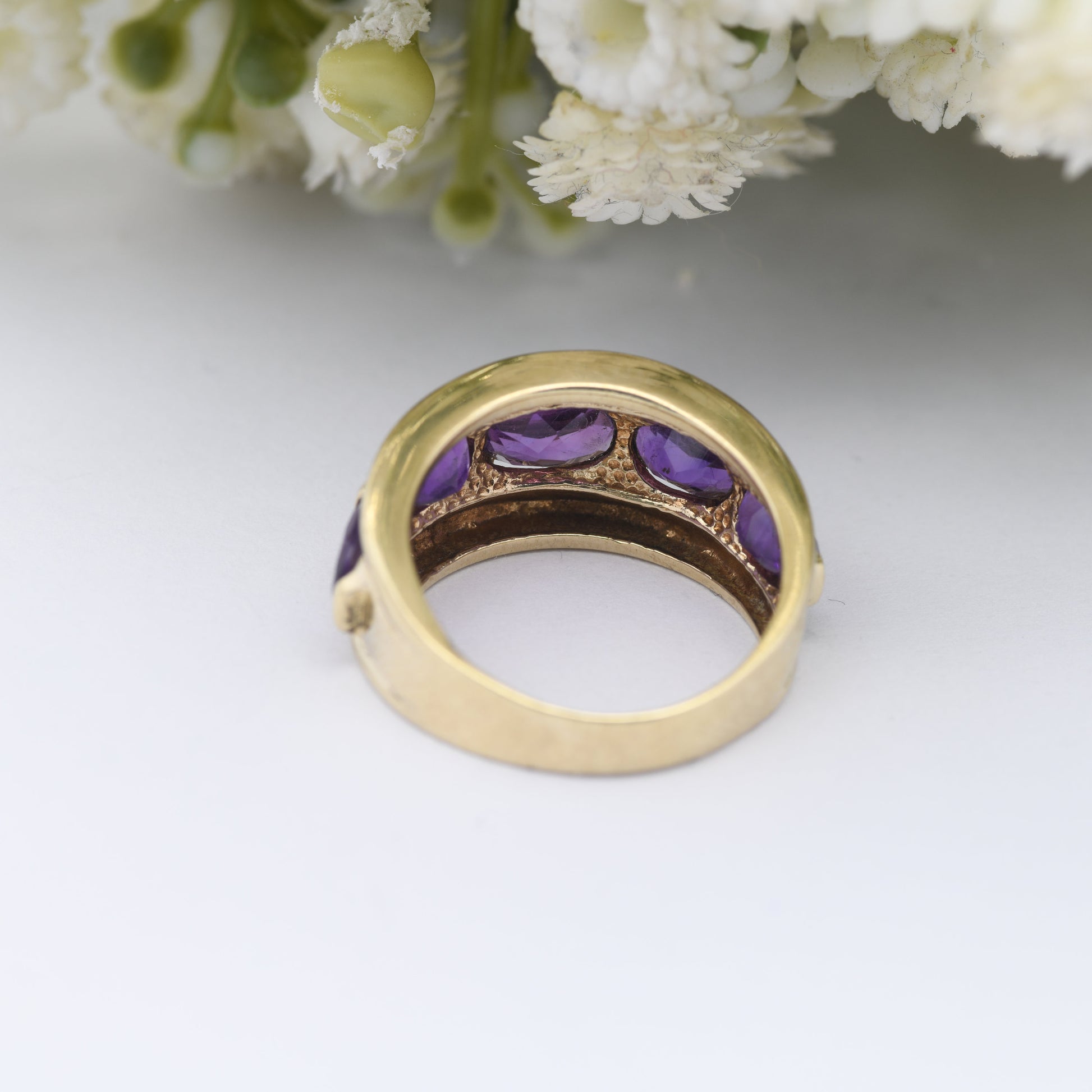 Chunky 9ct Gold Amethyst Ring - Large Statement Gold Jewellery | Modern Cocktail Ring | UK Size - K 1/2 | US Size - 5 1/2