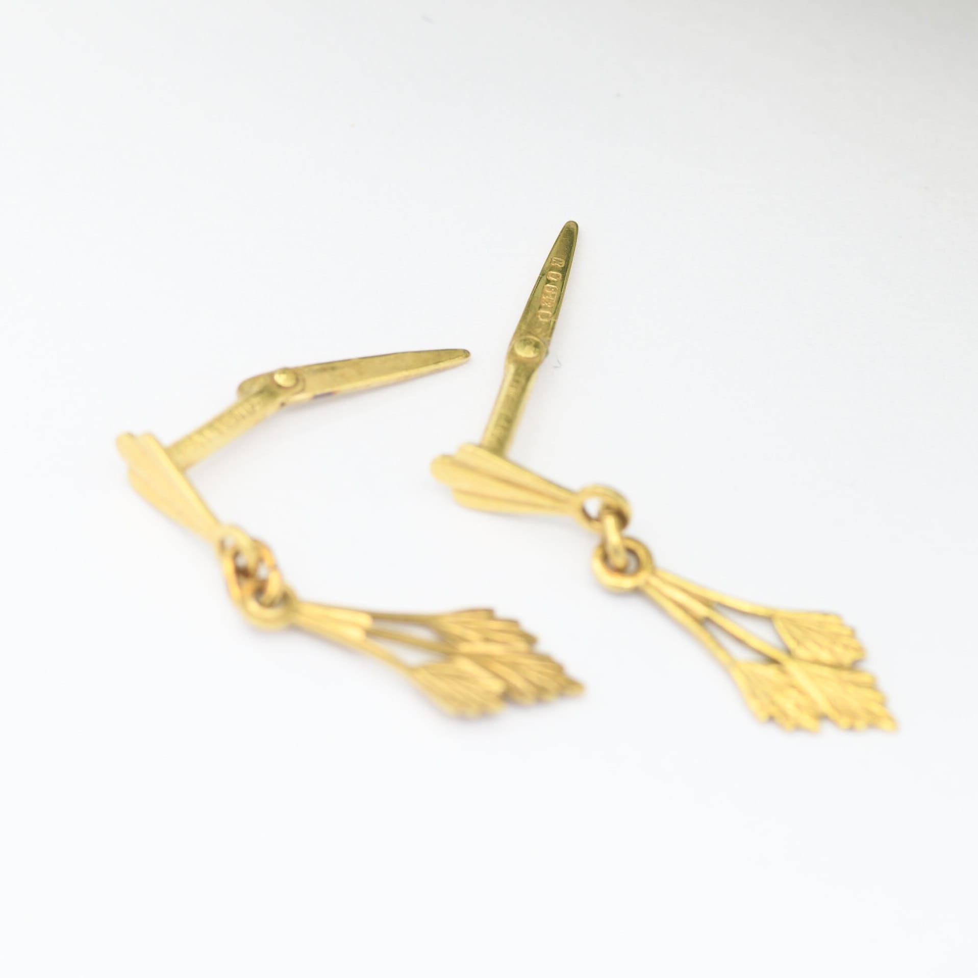 Vintage 9ct Gold Leaf Drop Earrings 1987 - Delicate Gold Jewellery | Unusual Lever Closure