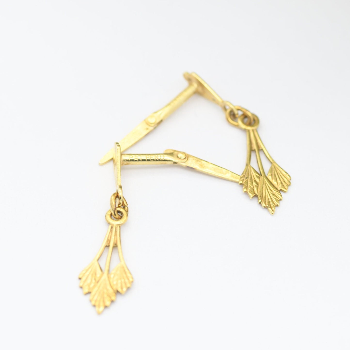 Vintage 9ct Gold Leaf Drop Earrings 1987 - Delicate Gold Jewellery | Unusual Lever Closure