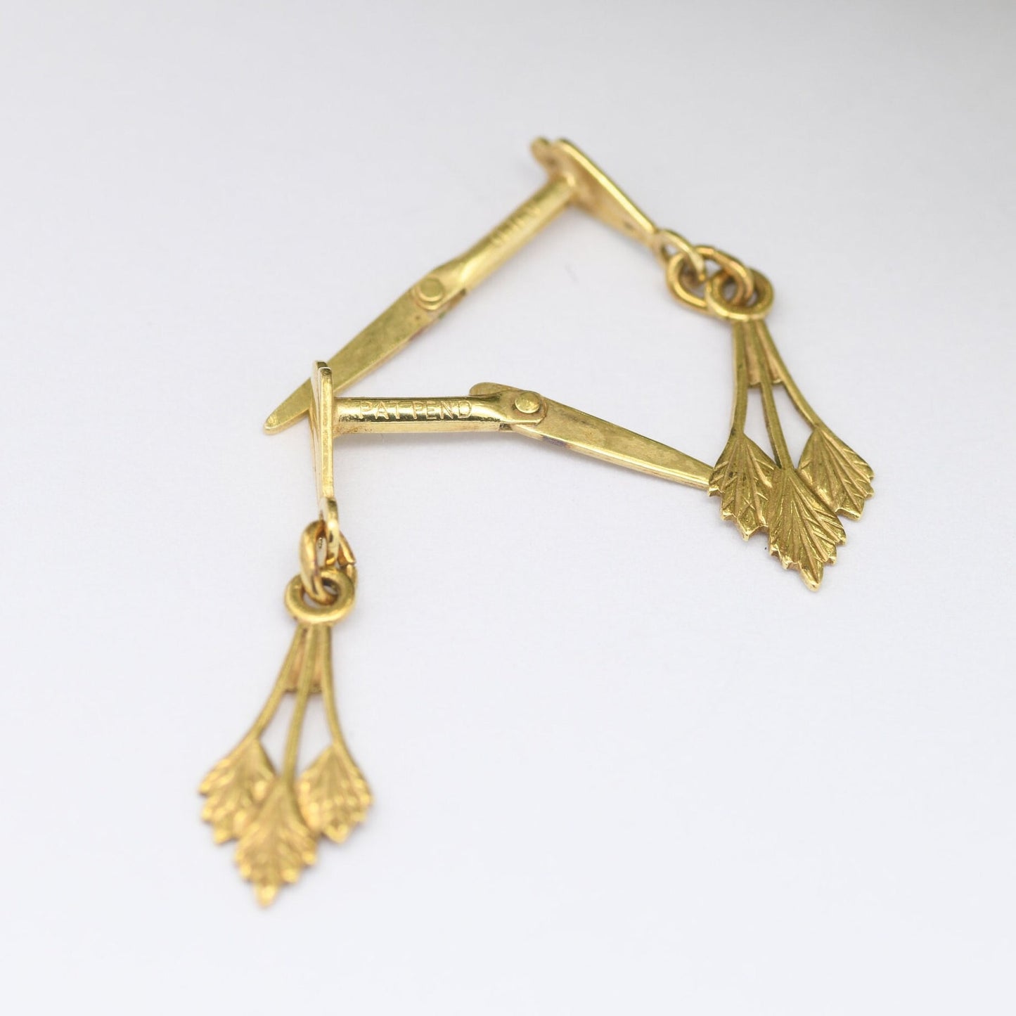 Vintage 9ct Gold Leaf Drop Earrings 1987 - Delicate Gold Jewellery | Unusual Lever Closure