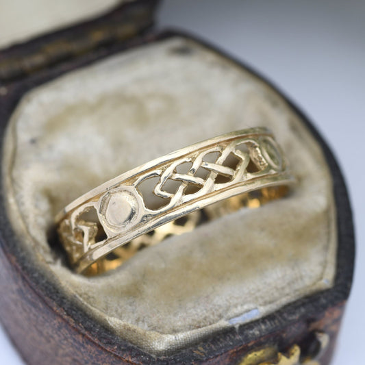 Vintage 9ct Gold Celtic Knot Band Ring - Woven Band | Unisex Band Ring | UK Size - Q | US Size - 8 1/4