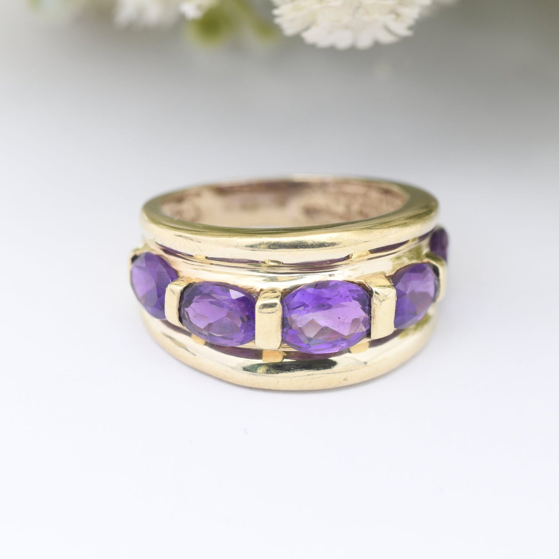 Chunky 9ct Gold Amethyst Ring - Large Statement Gold Jewellery | Modern Cocktail Ring | UK Size - K 1/2 | US Size - 5 1/2