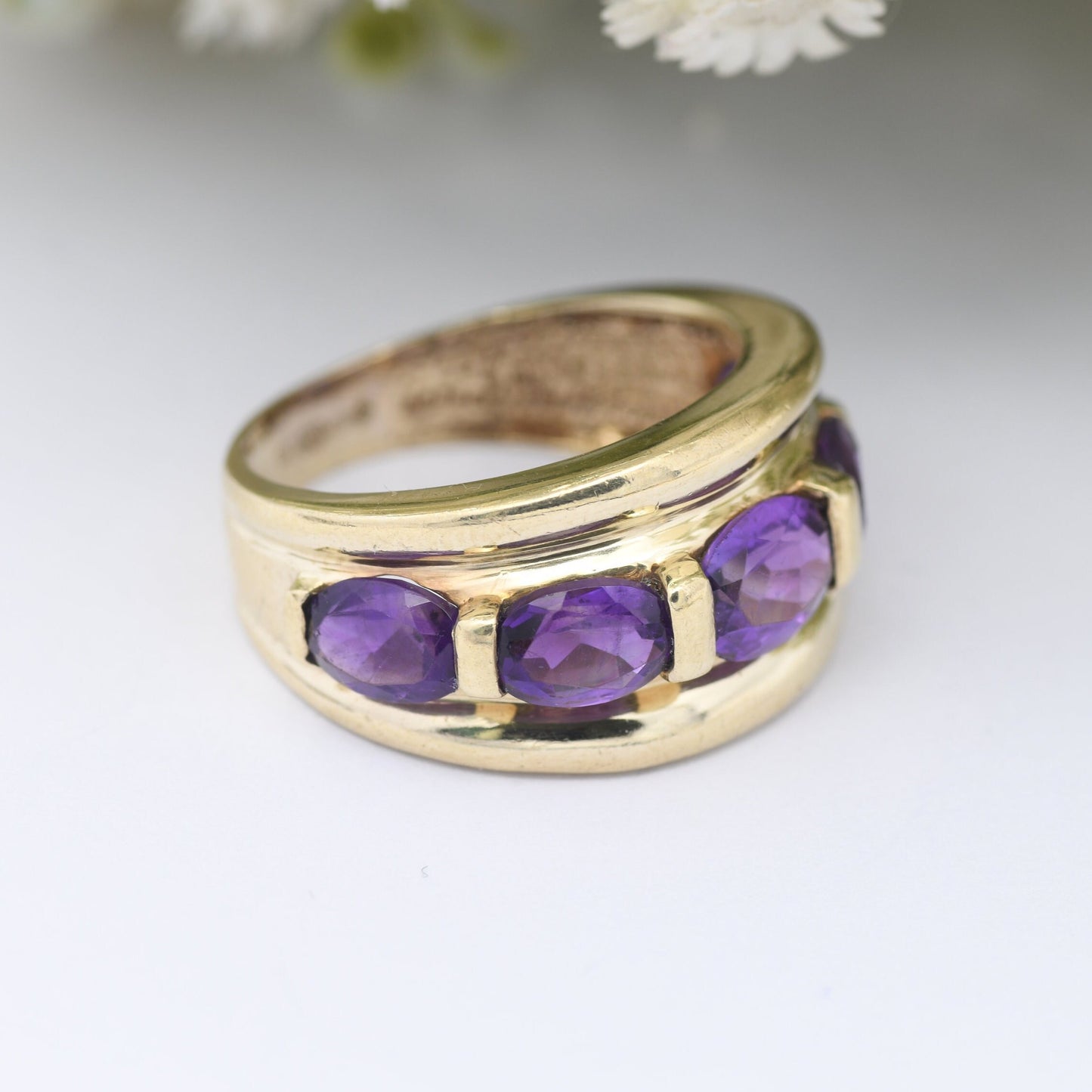 Chunky 9ct Gold Amethyst Ring - Large Statement Gold Jewellery | Modern Cocktail Ring | UK Size - K 1/2 | US Size - 5 1/2