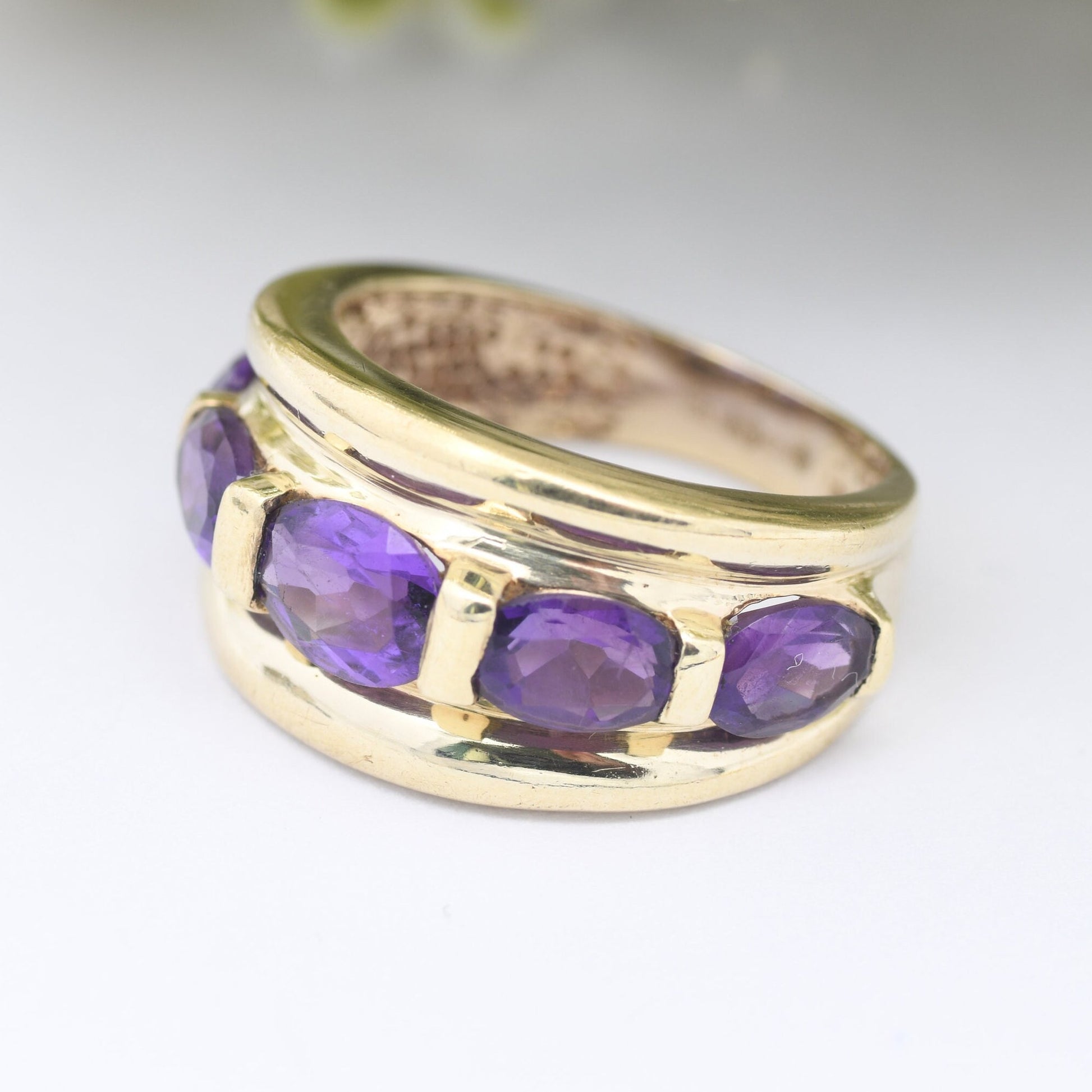 Chunky 9ct Gold Amethyst Ring - Large Statement Gold Jewellery | Modern Cocktail Ring | UK Size - K 1/2 | US Size - 5 1/2