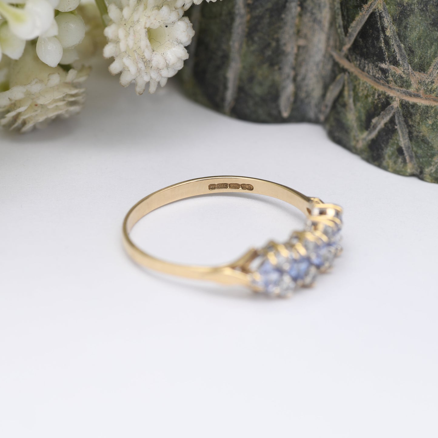 9ct Gold Tanzanite and Clear Stone CZ Ring - Pretty Sparkly Jewellery | Gift for Her | UK Size - R 1/2 | US Size - 8 3/4