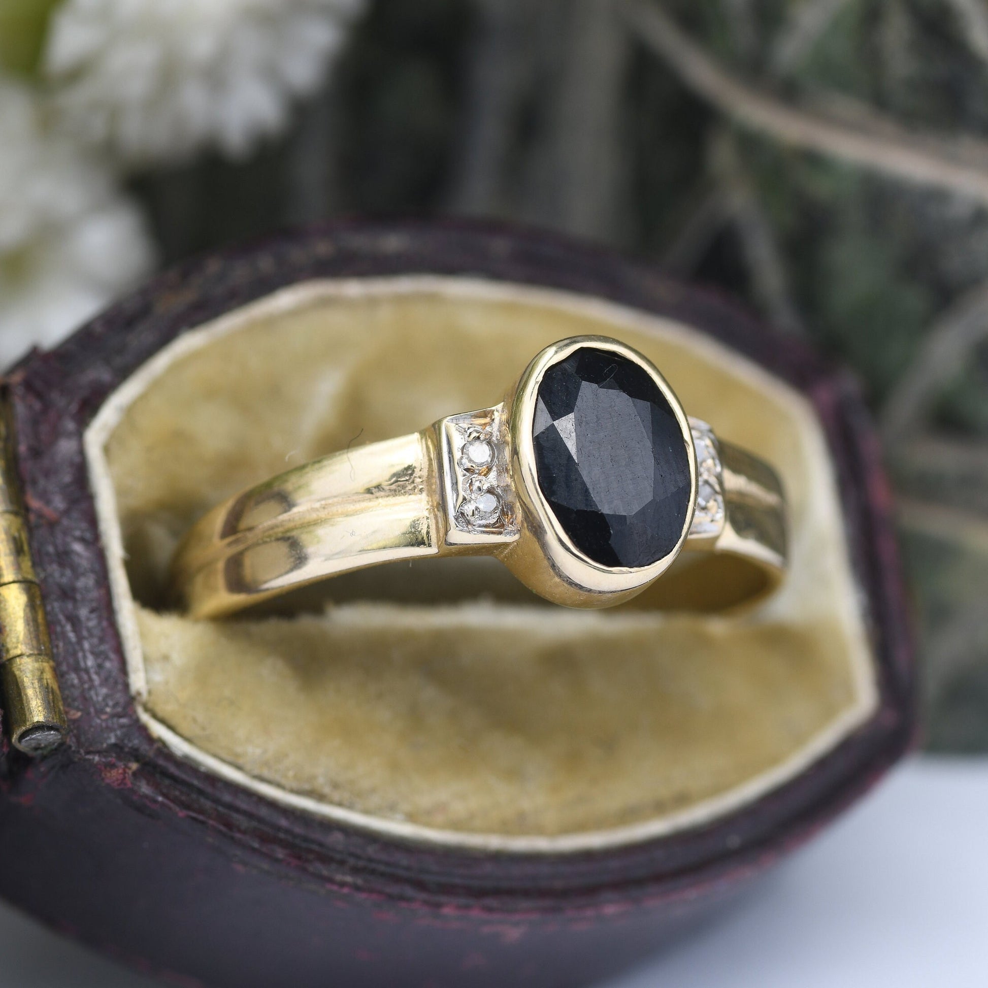 Vintage 9ct Gold Sapphire Diamond Ring - Vintage Engagement | Cocktail Statement Ring | UK Size - O 1/2 | US Size - 7 1/4