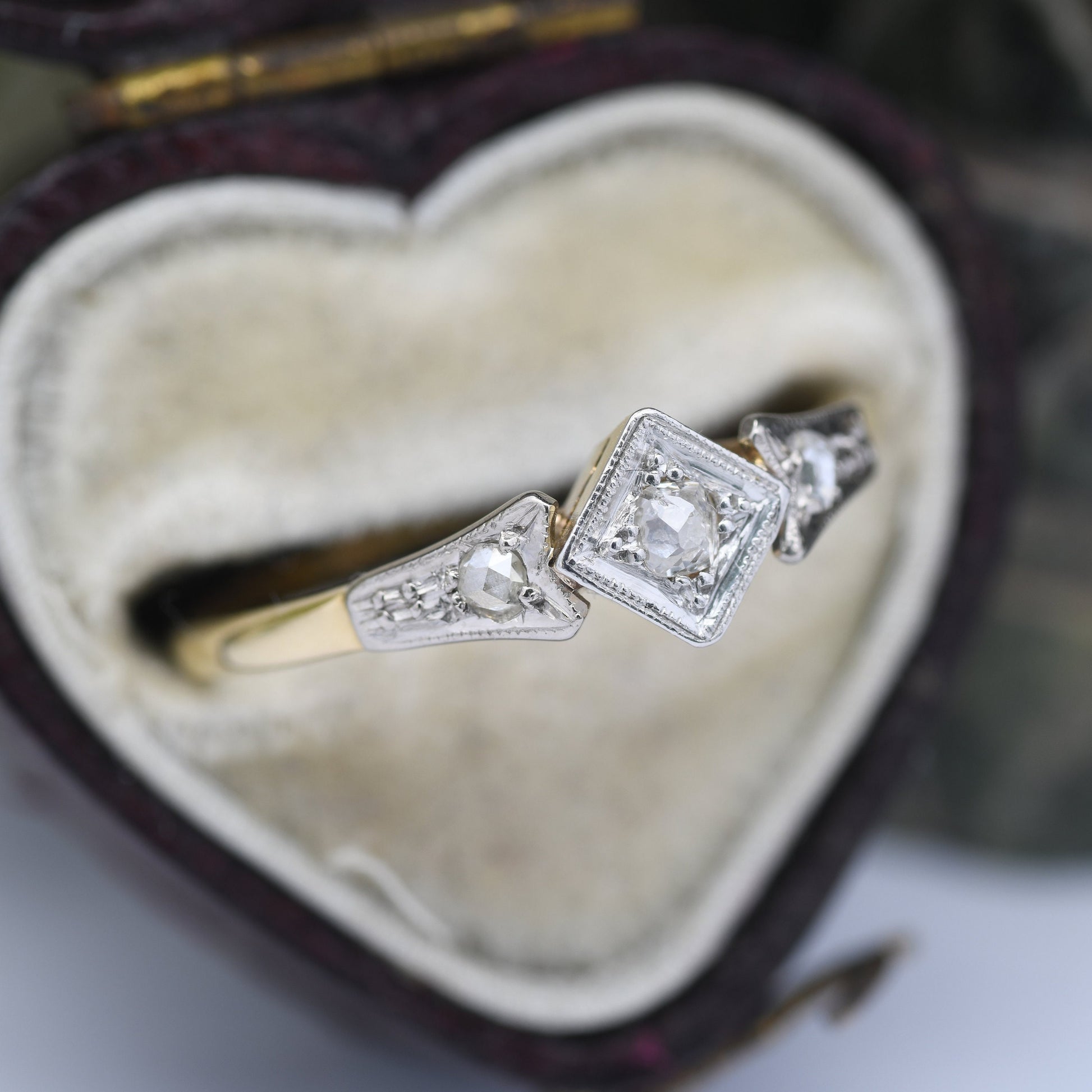 Antique Art Deco 18ct Gold Platinum Diamond Engagement Ring - Three Stone Trilogy Diamond Ring | UK Size - O | US Size - 7 1/4