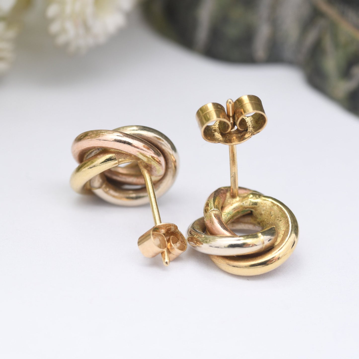 Vintage 9ct Gold Twist Stud Earrings - Small Chunky Gold Studs | Butterfly Backs