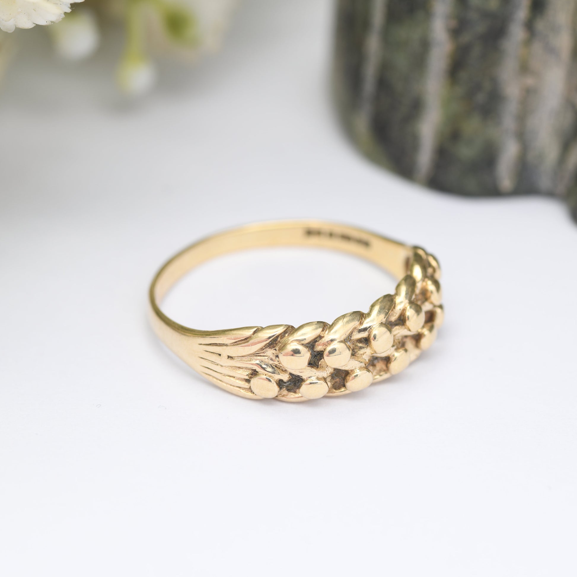 Vintage 9ct Gold Keeper Ring 1991 - 1990s Textured Band | Everyday Gold Jewellery | UK Size - Q | US Size - 8