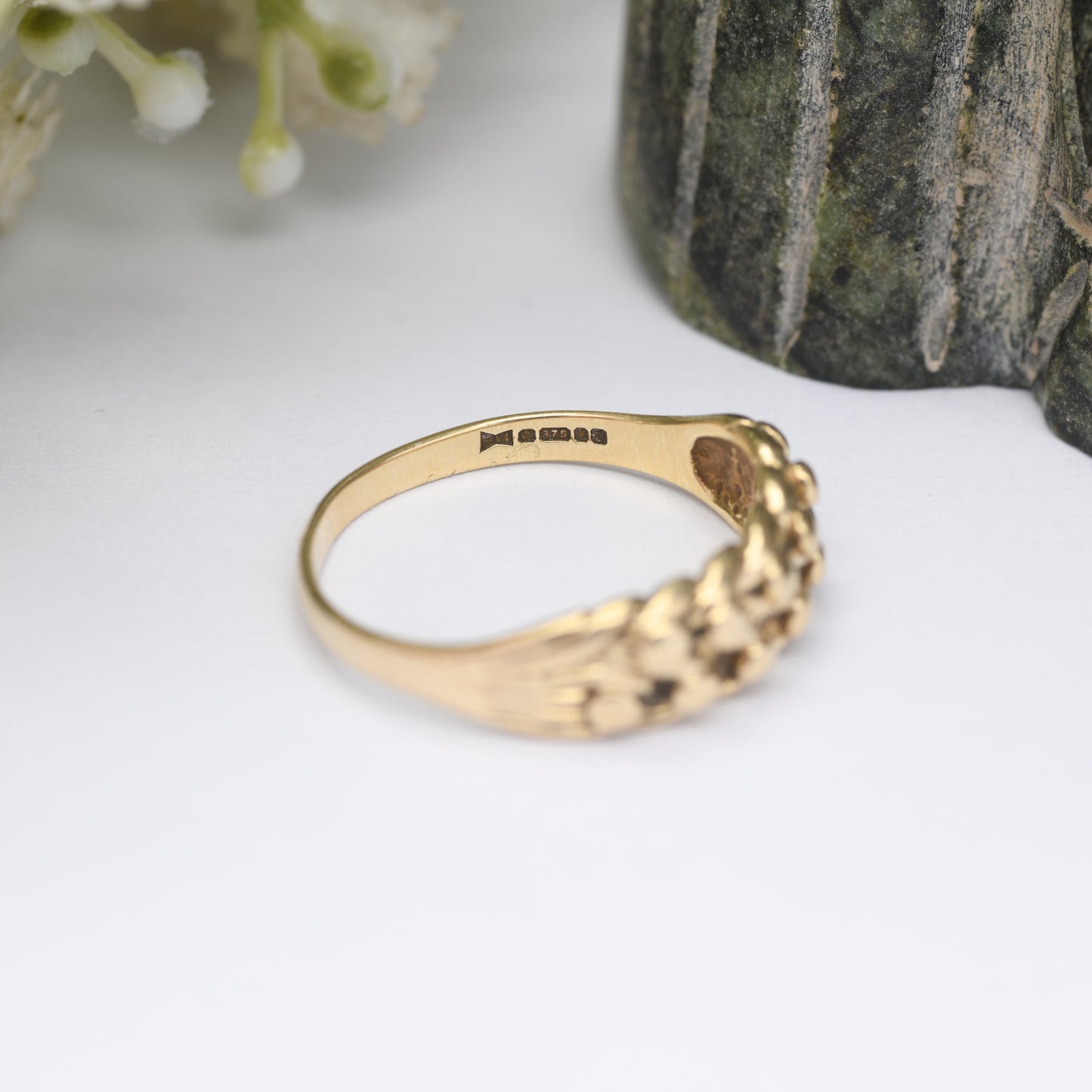 Vintage 9ct Gold Keeper Ring 1991 - 1990s Textured Band | Everyday Gold Jewellery | UK Size - Q | US Size - 8