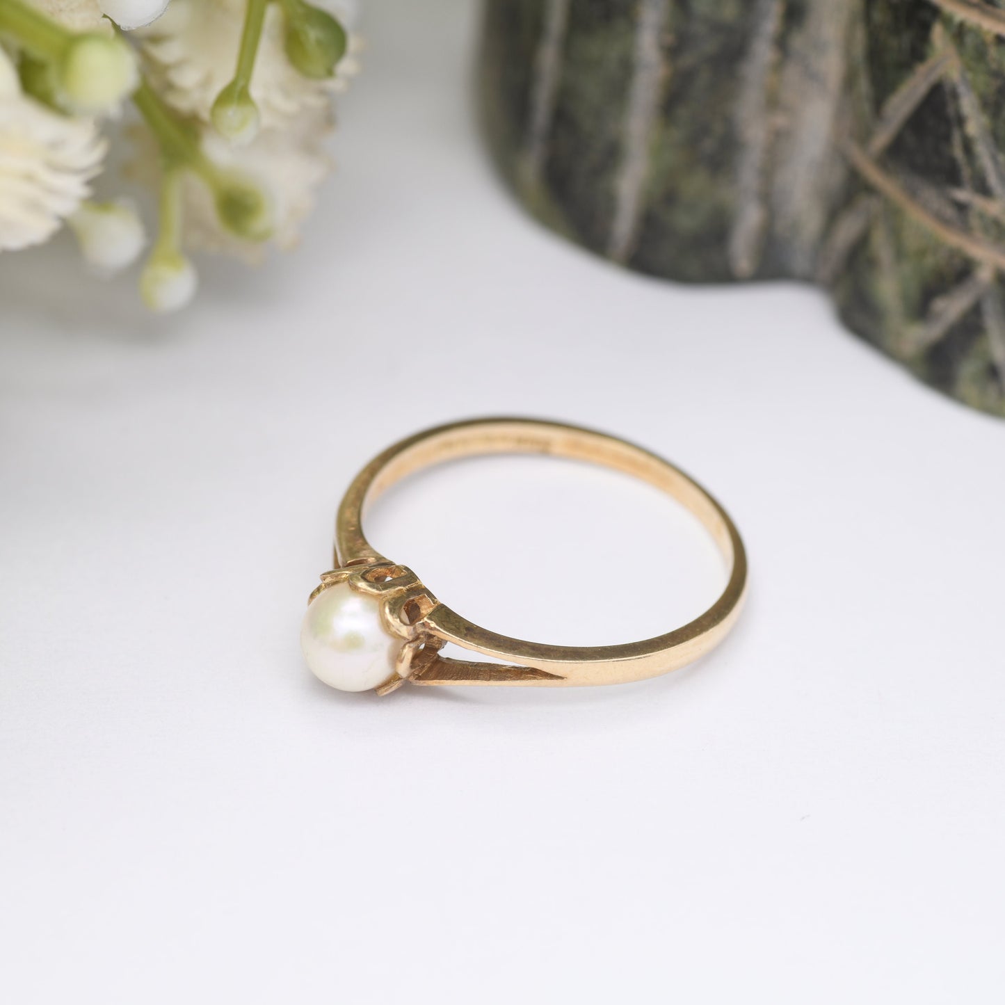 Vintage 9ct Gold Pearl Ring 1986 by Slade and Kempton S&K - Statement Solitaire | Stylish 1980s Jewellery | UK Size - P | US Size - 7 1/2