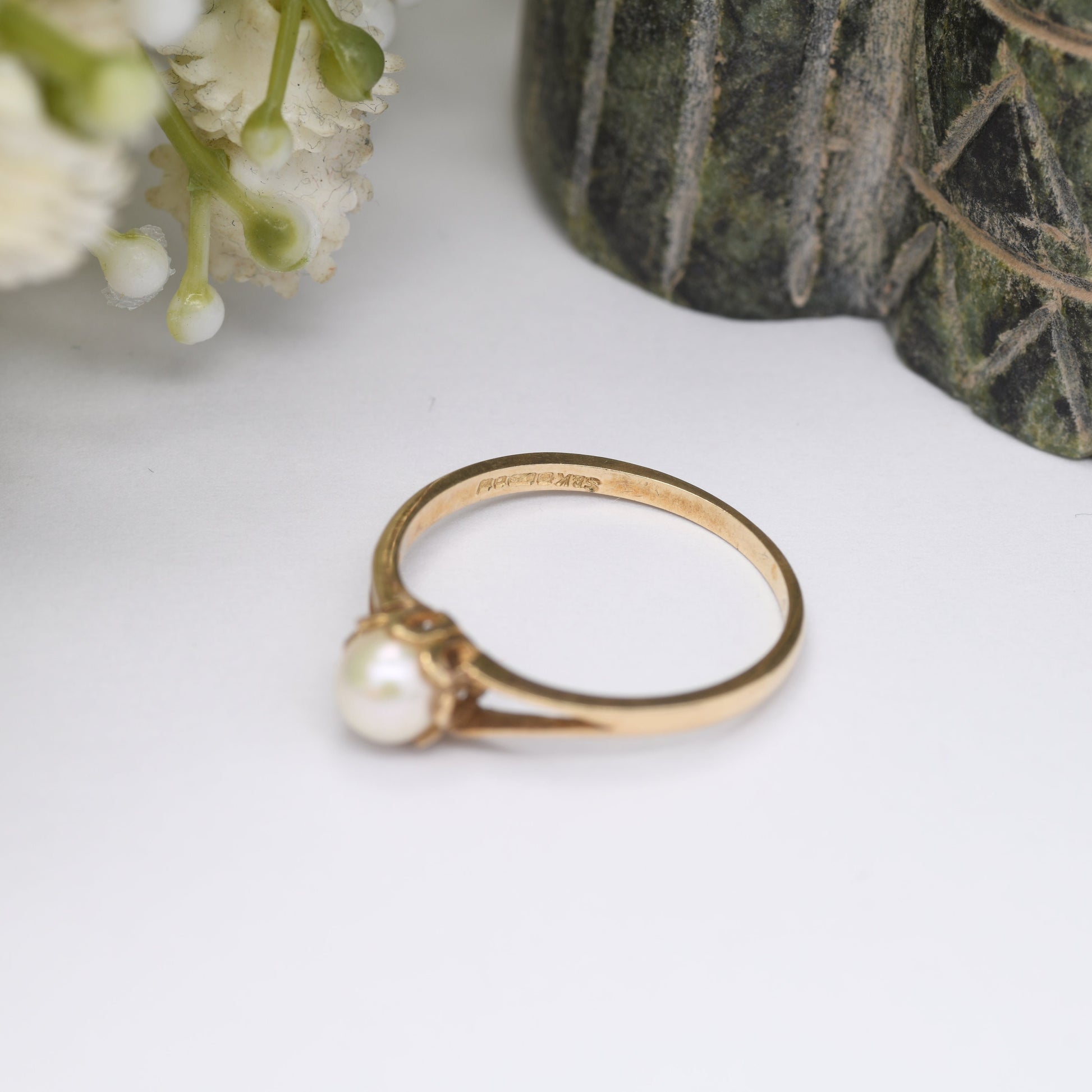 Vintage 9ct Gold Pearl Ring 1986 by Slade and Kempton S&K - Statement Solitaire | Stylish 1980s Jewellery | UK Size - P | US Size - 7 1/2