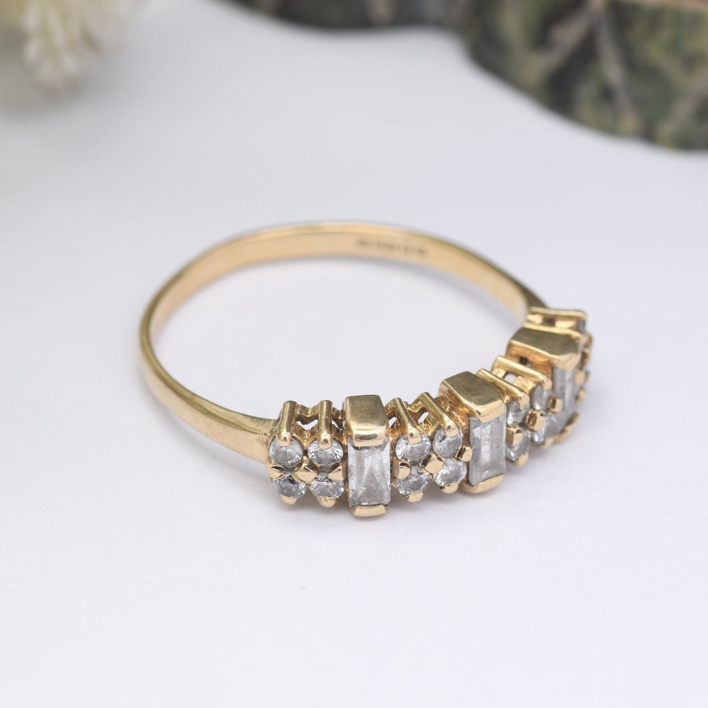 Vintage 9ct Gold Clear Stone Half Ring 1986 - Unusual Engagement Wedding Band | UK Size - R 1/2 | US Size - 9