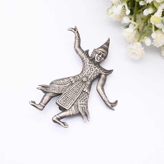 Vintage Sterling Silver Siam God Brooch