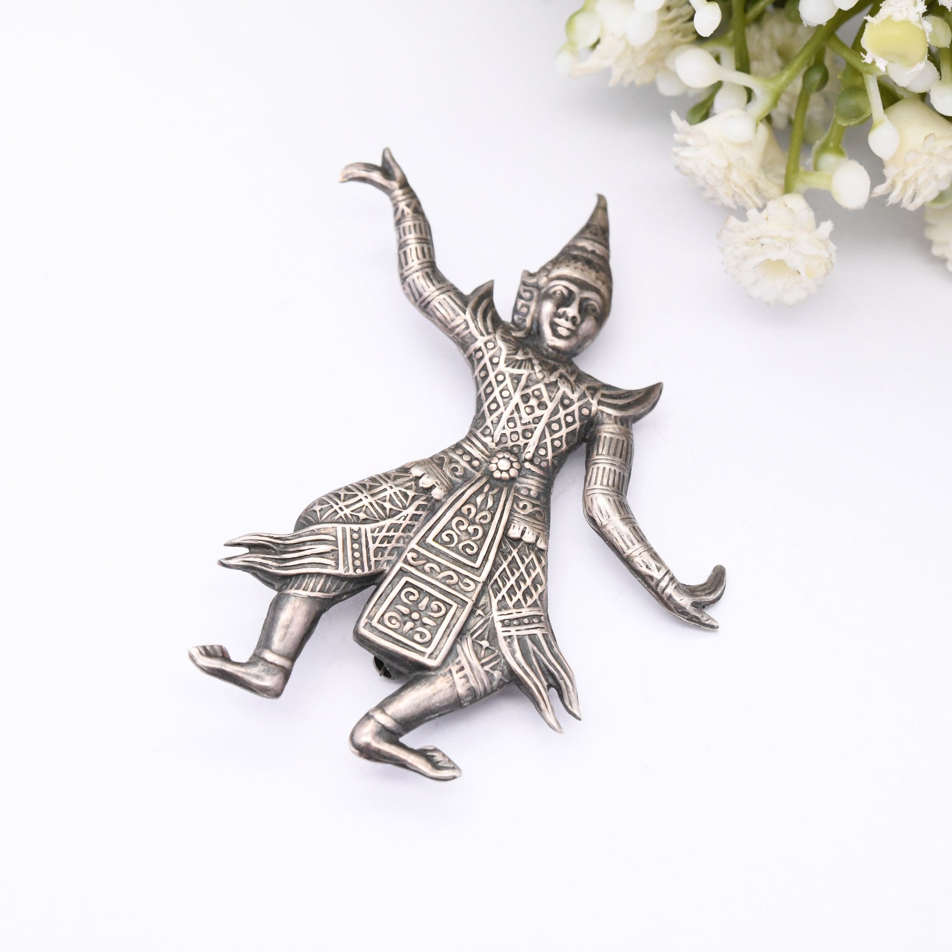 Vintage Sterling Silver Siam God Brooch