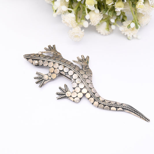 Vintage Sterling Silver Lizard Brooch