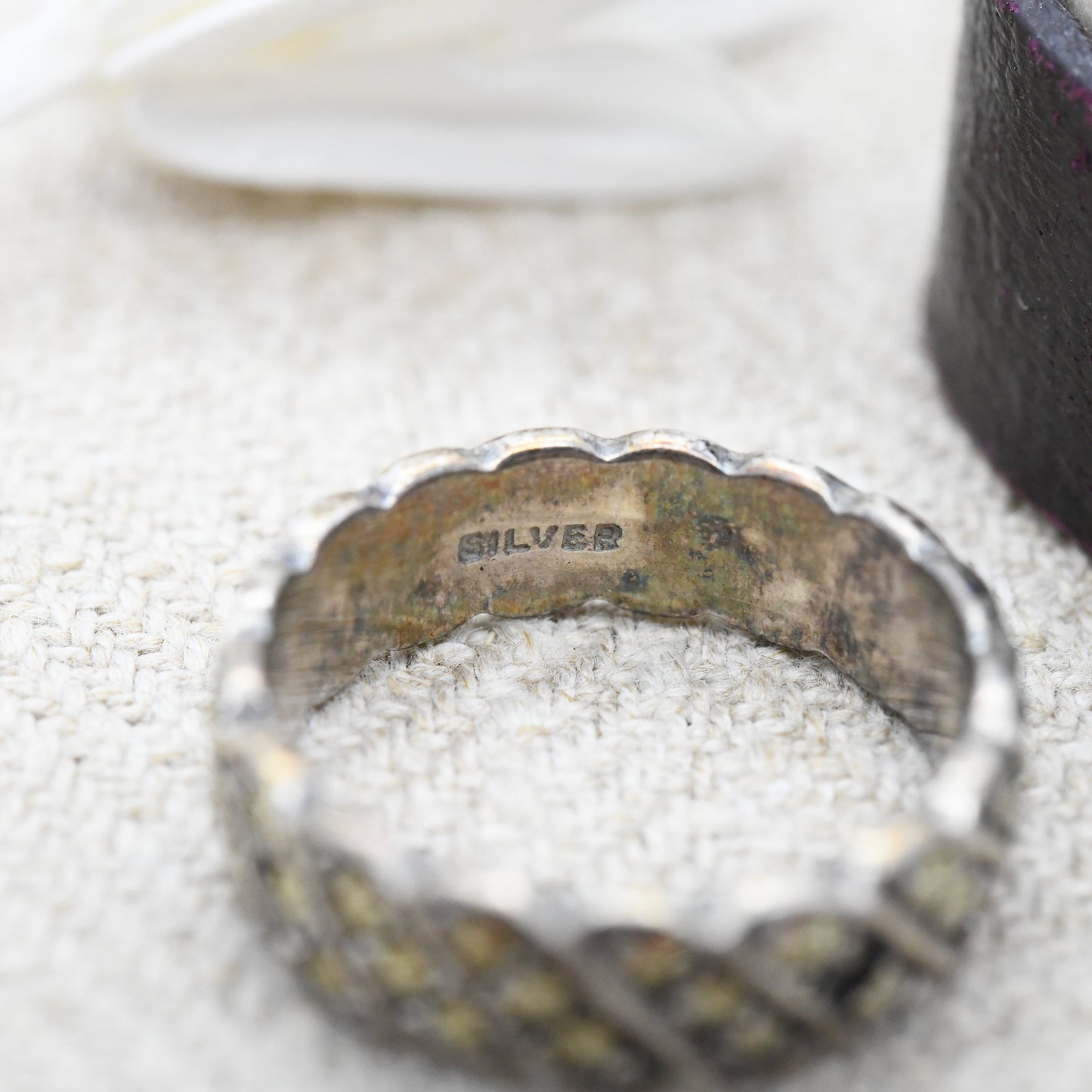 Vintage Sterling Silver Marcasite Ring with Full Eternity Bands of Stones