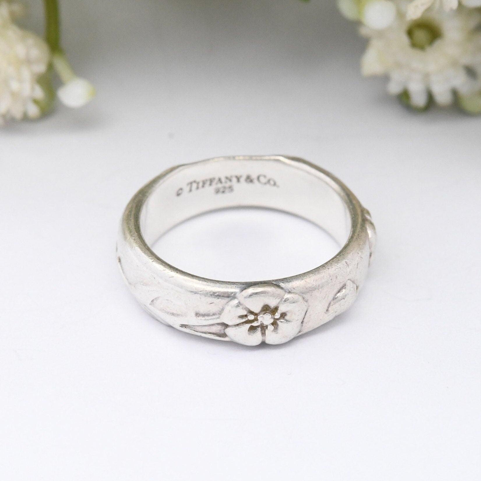 Tiffany & Co Sterling Silver Flower Ring - Designer Floral Form Band Ring | Everyday Silver | Nature Lover | UK Size - M | US Size - 6 1/4