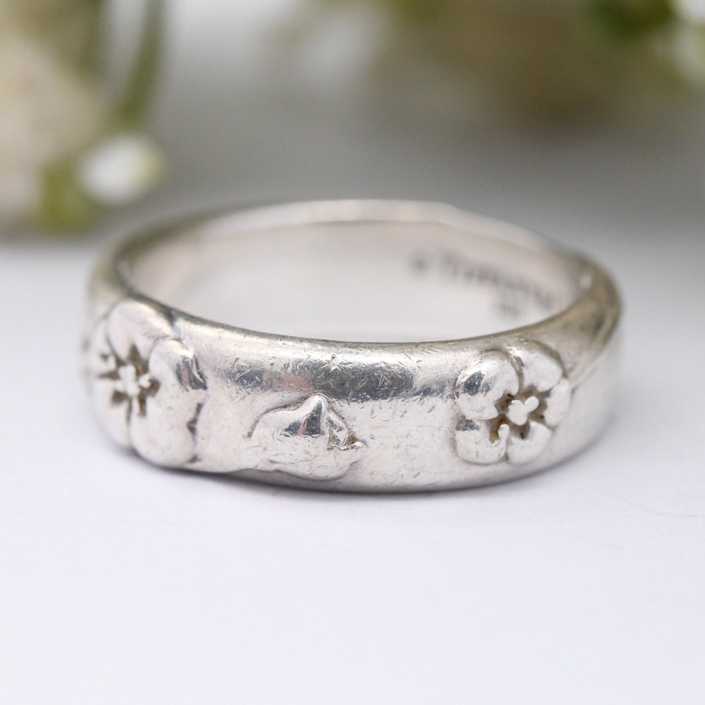 Tiffany & Co Sterling Silver Flower Ring - Designer Floral Form Band Ring | Everyday Silver | Nature Lover | UK Size - M | US Size - 6 1/4