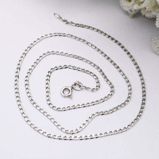 9ct White Gold Flat Curb Link Chain Necklace