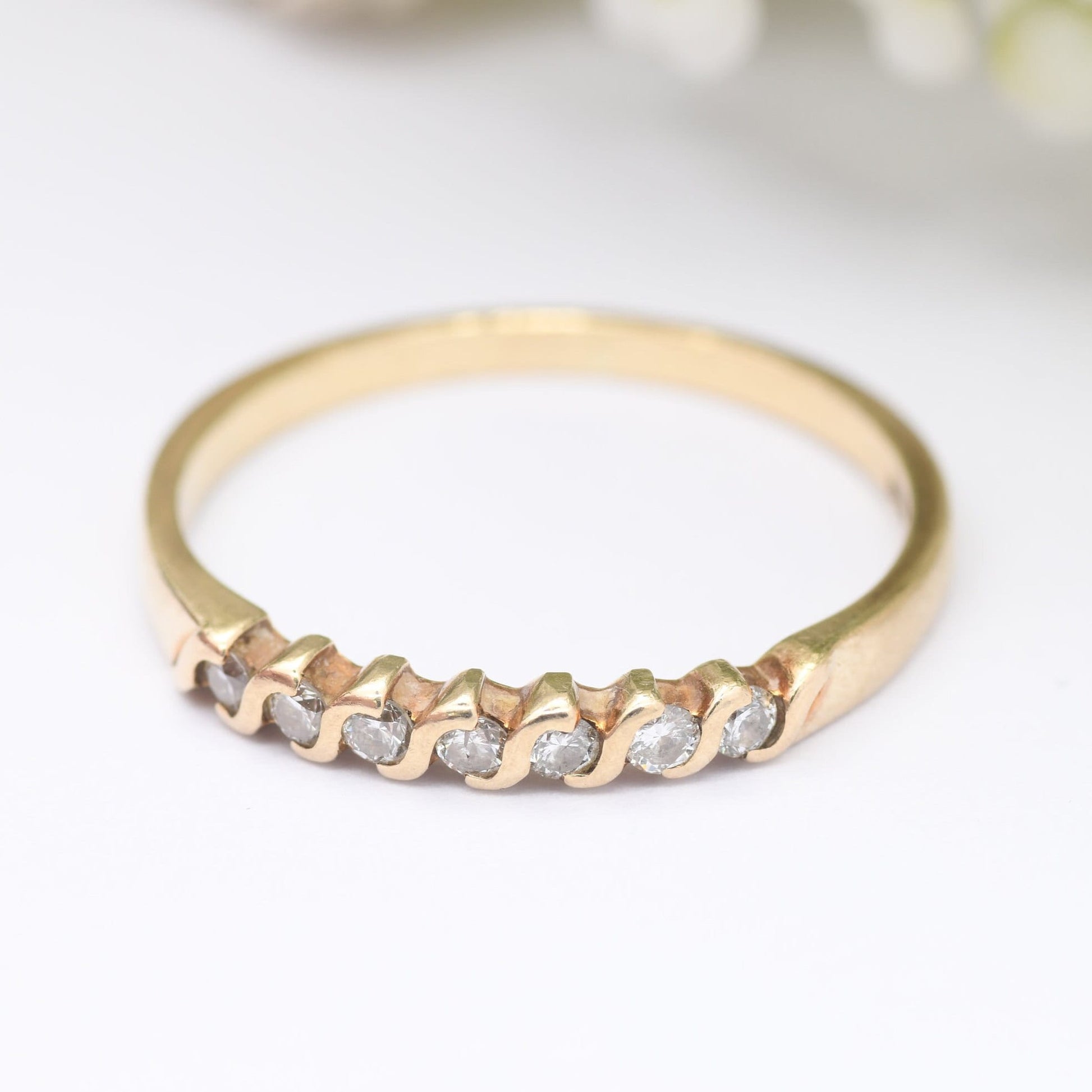 Vintage 9ct Gold and Diamond Ring - S Form Wave Band | UK Size - P 1/2 | US Size - 8