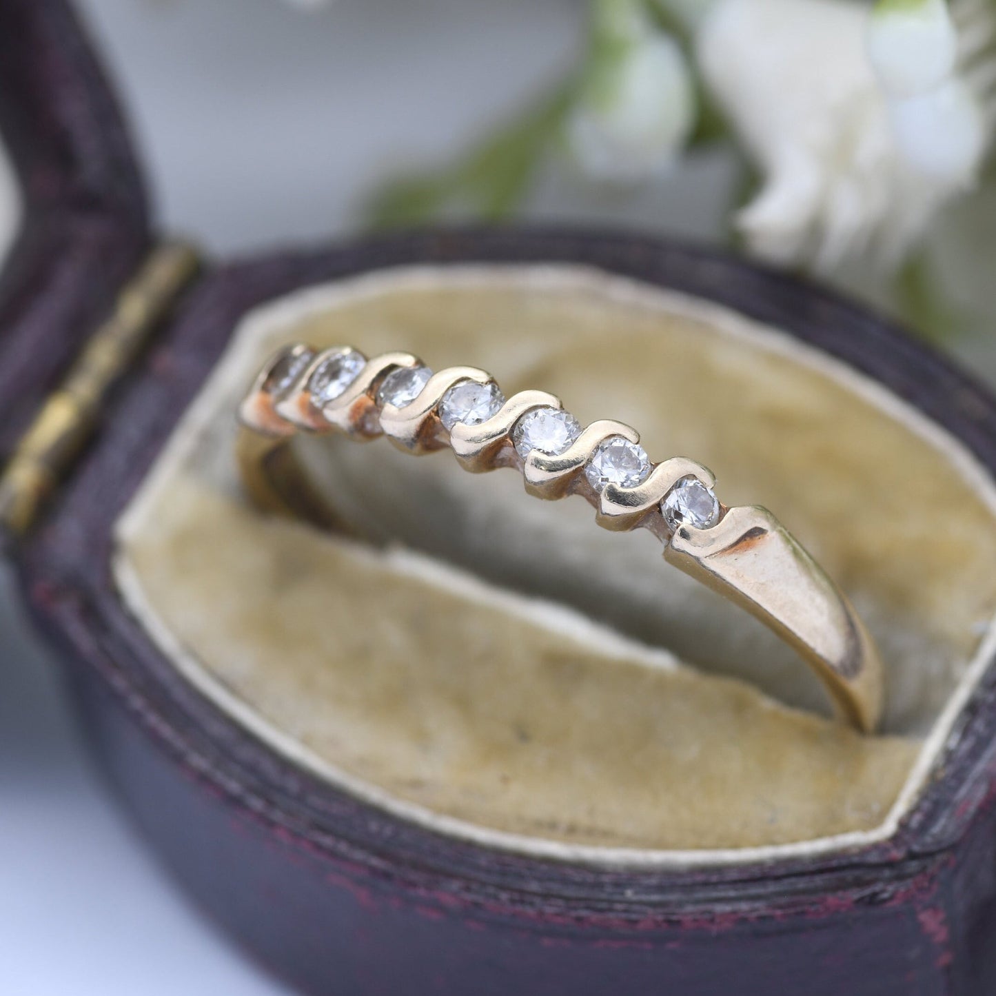 Vintage 9ct Gold and Diamond Ring - S Form Wave Band | UK Size - P 1/2 | US Size - 8