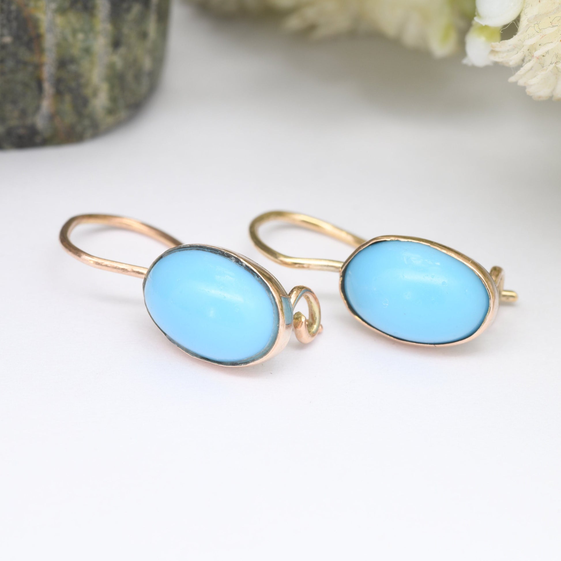 Antique Edwardian 9ct Gold Blue Stone Drop Earrings - Early 20th Century