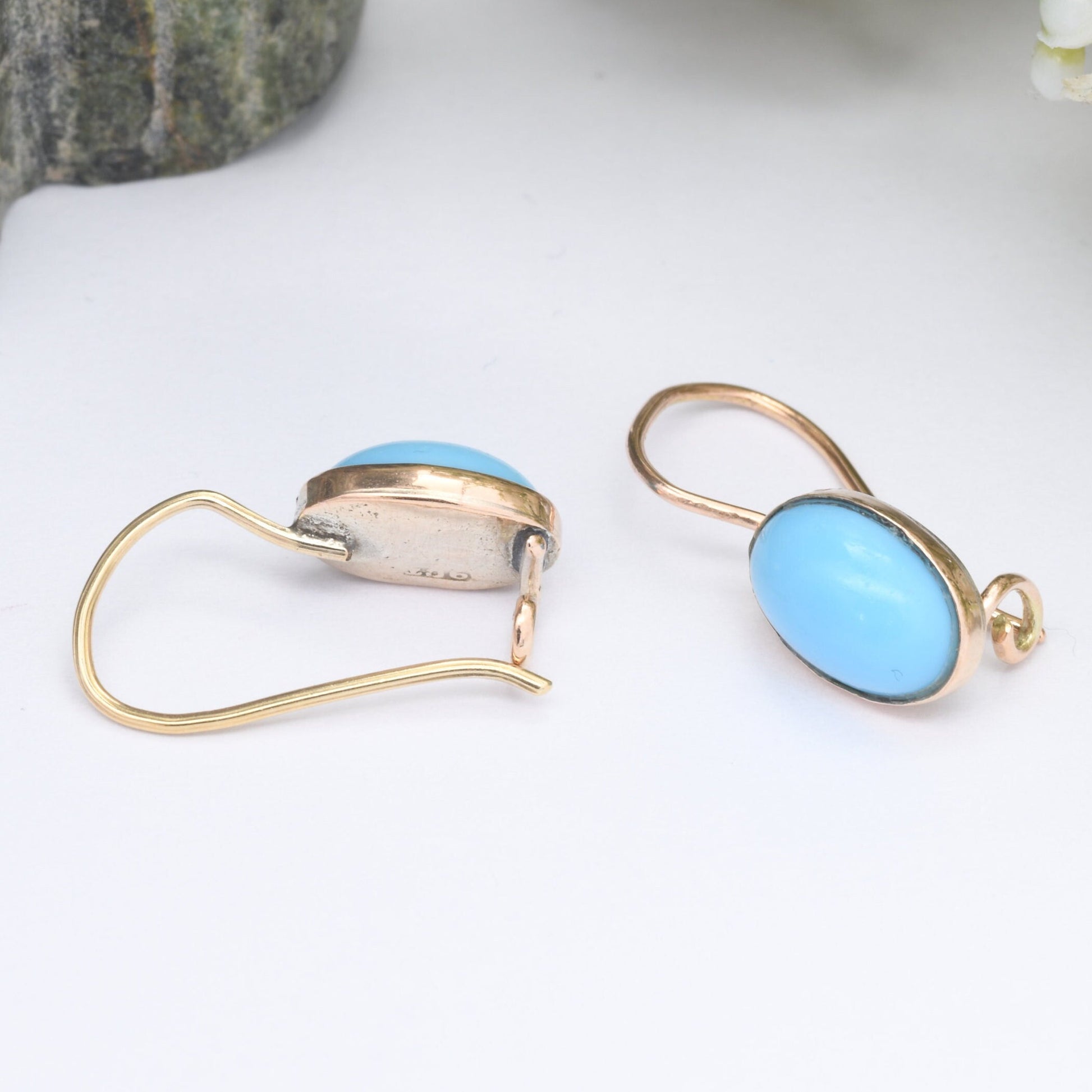 Antique Edwardian 9ct Gold Blue Stone Drop Earrings - Early 20th Century