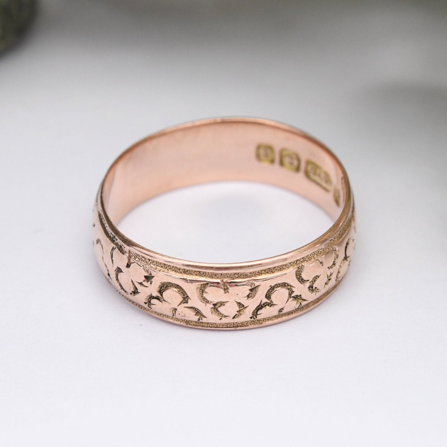 Antique Victorian 9ct Rose Gold Clover Band Ring 1900 by Deakin and Francis D&F - Unusual Wedding Band | UK Size - Q 1/2 | US Size - 8 1/2