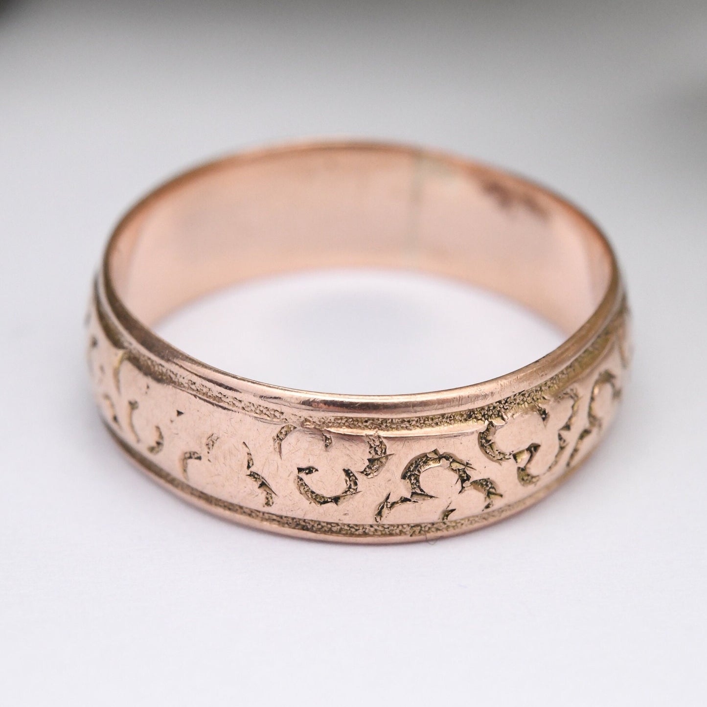 Antique Victorian 9ct Rose Gold Clover Band Ring 1900 by Deakin and Francis D&F - Unusual Wedding Band | UK Size - Q 1/2 | US Size - 8 1/2