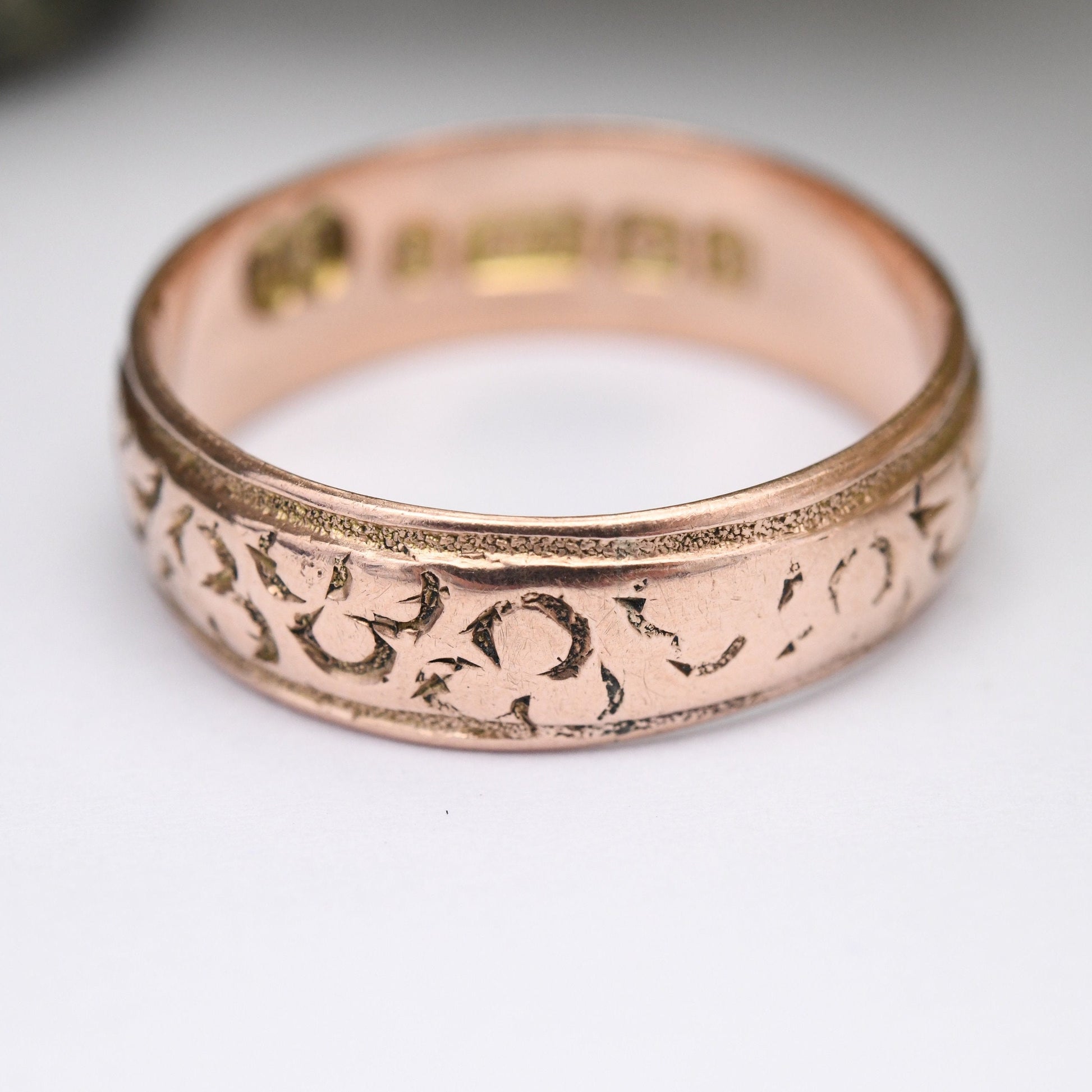 Antique Victorian 9ct Rose Gold Clover Band Ring 1900 by Deakin and Francis D&F - Unusual Wedding Band | UK Size - Q 1/2 | US Size - 8 1/2