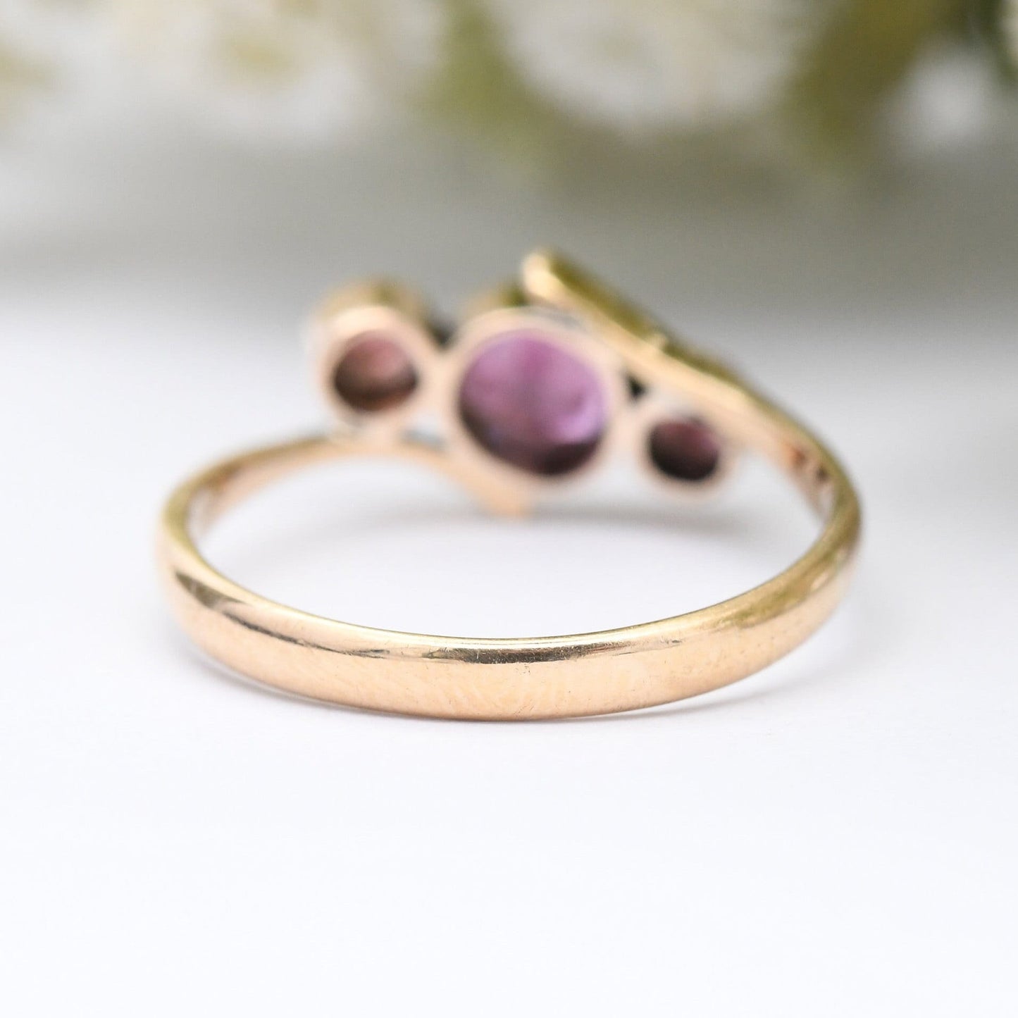 Antique 18ct Gold Amethyst Ring - Edwardian Purple Three Stone Toi et Moi Style Ring | UK Size - N | US Size - 6 3/4