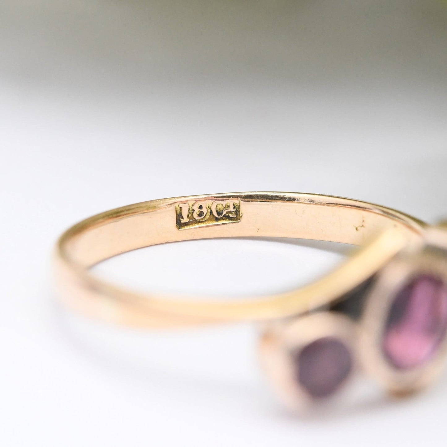 Antique 18ct Gold Amethyst Ring - Edwardian Purple Three Stone Toi et Moi Style Ring | UK Size - N | US Size - 6 3/4