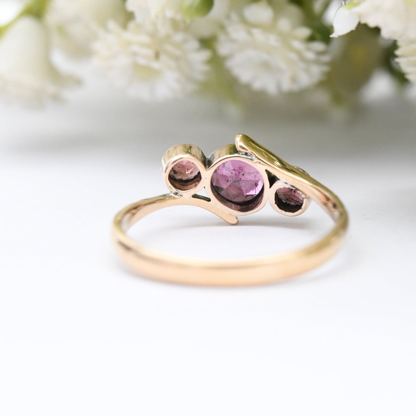 Antique 18ct Gold Amethyst Ring - Edwardian Purple Three Stone Toi et Moi Style Ring | UK Size - N | US Size - 6 3/4