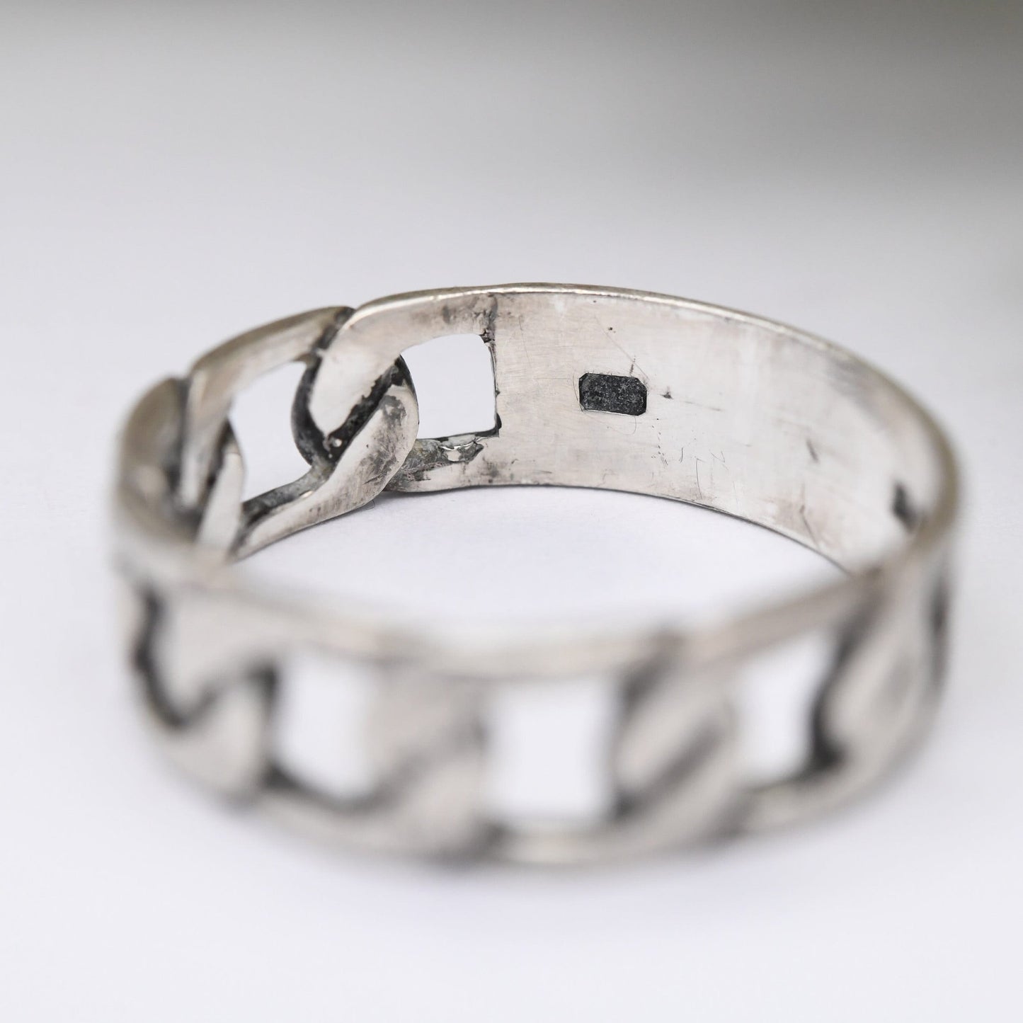 Vintage Sterling Silver Chain Band Ring 1978 - Openwork Curb Link Design | Mid-Century Modernist | UK Size - N 1/2 | US Size - 7