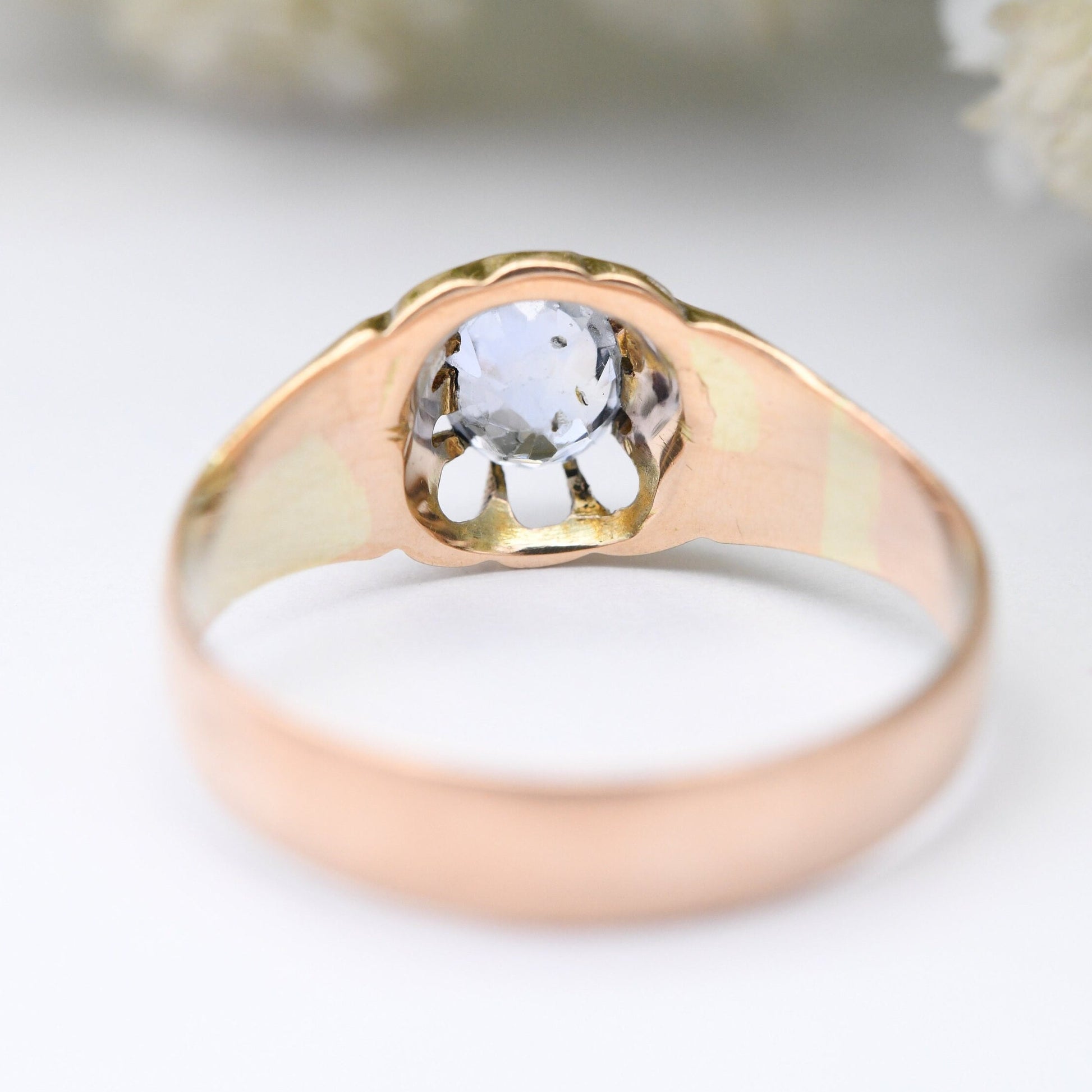 Antique Victorian 9ct Gold Solitaire Ring with Clear Paste Stone 1896 - Fancy Prong Setting | Large Stone | UK Size - P | US Size - 7 3/4