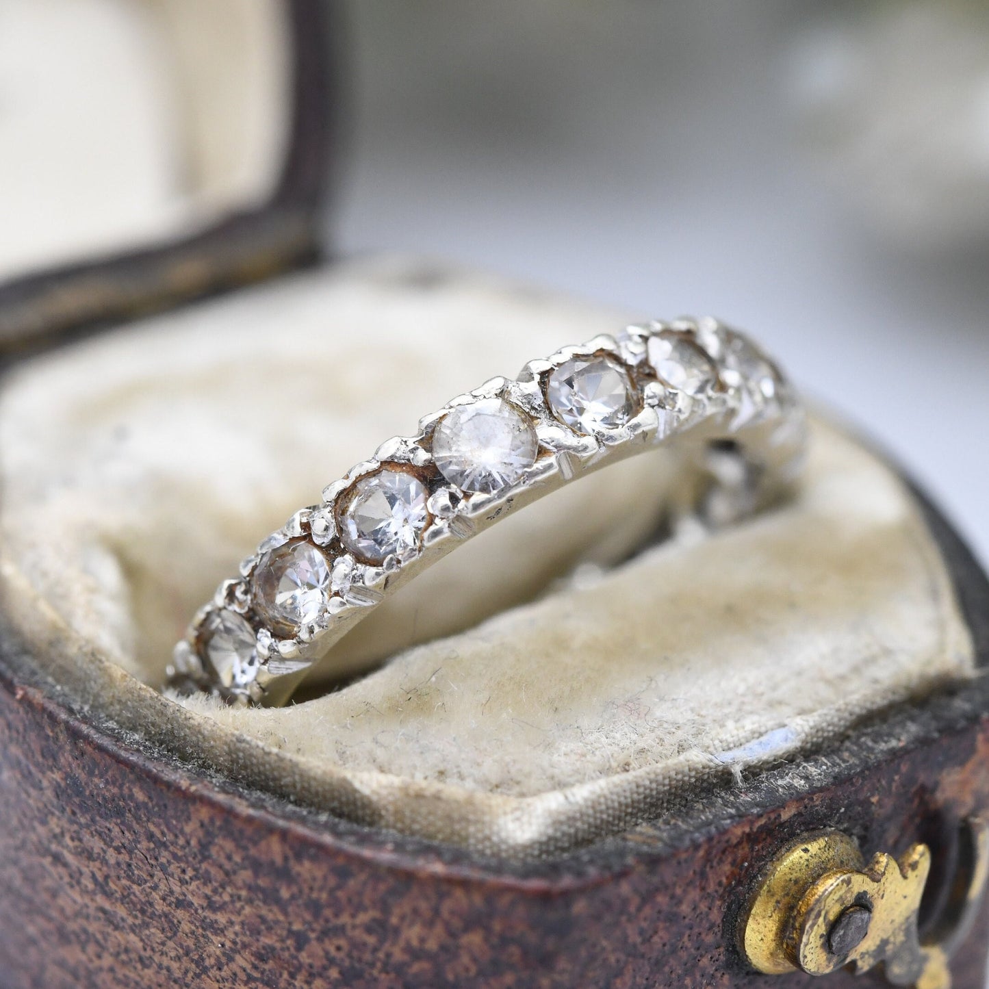 Antique Art Deco 9ct White Gold Eternity Ring with Clear Stones - UK Size - M 1/2 | US Size - 6 1/4