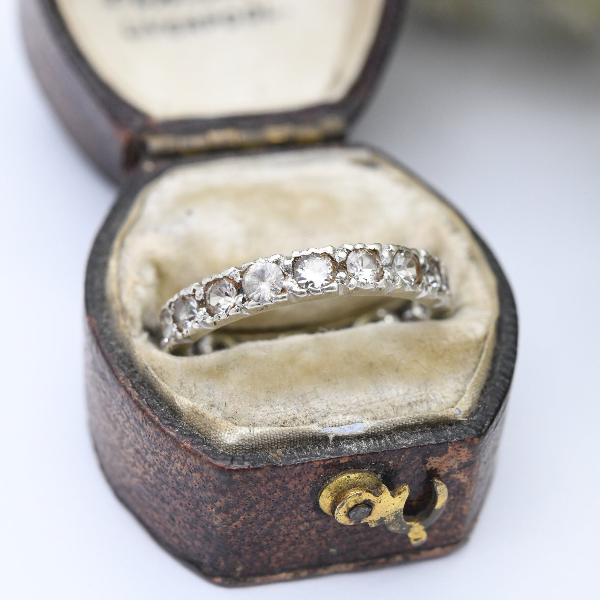 Antique Art Deco 9ct White Gold Eternity Ring with Clear Stones - UK Size - M 1/2 | US Size - 6 1/4