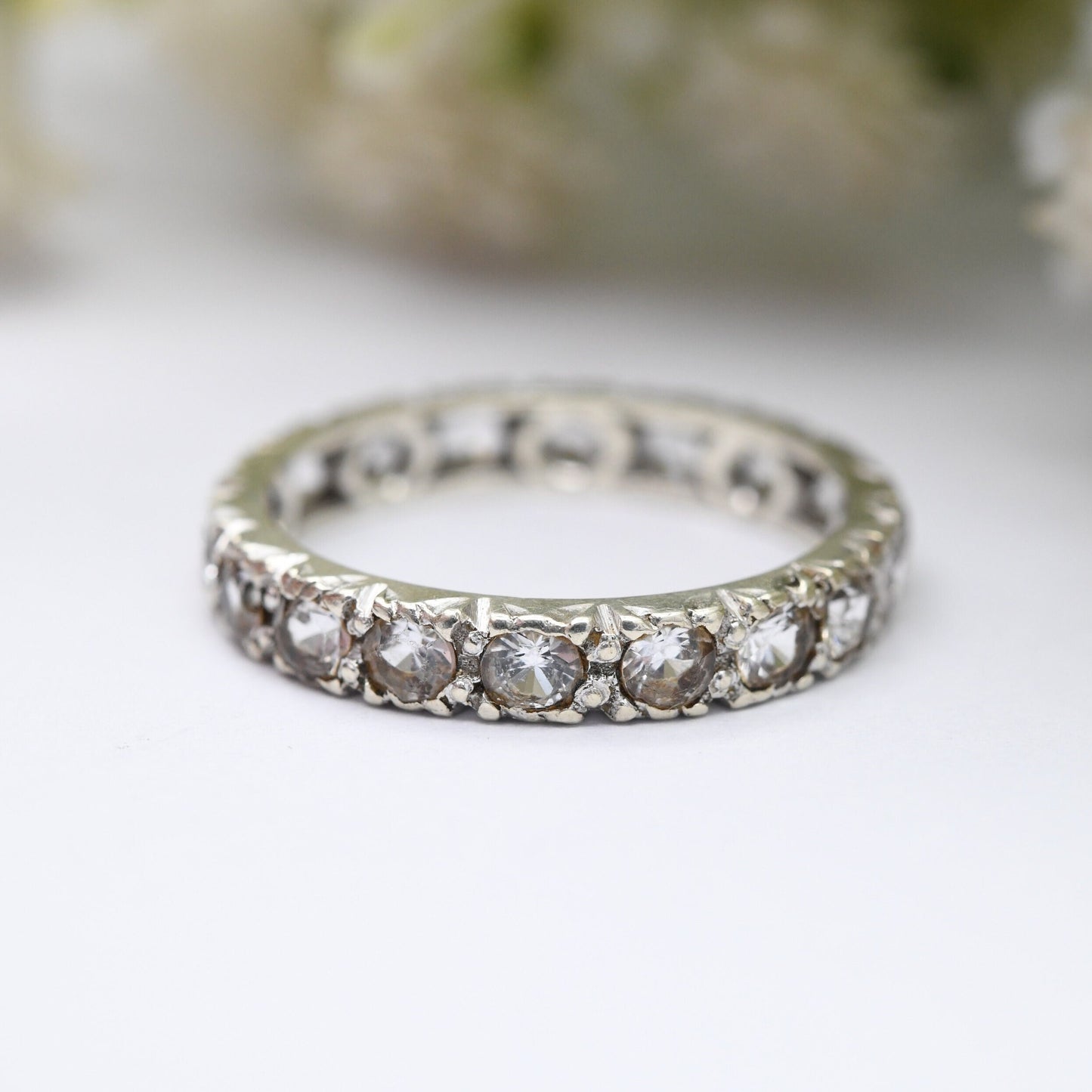 Antique Art Deco 9ct White Gold Eternity Ring with Clear Stones - UK Size - M 1/2 | US Size - 6 1/4