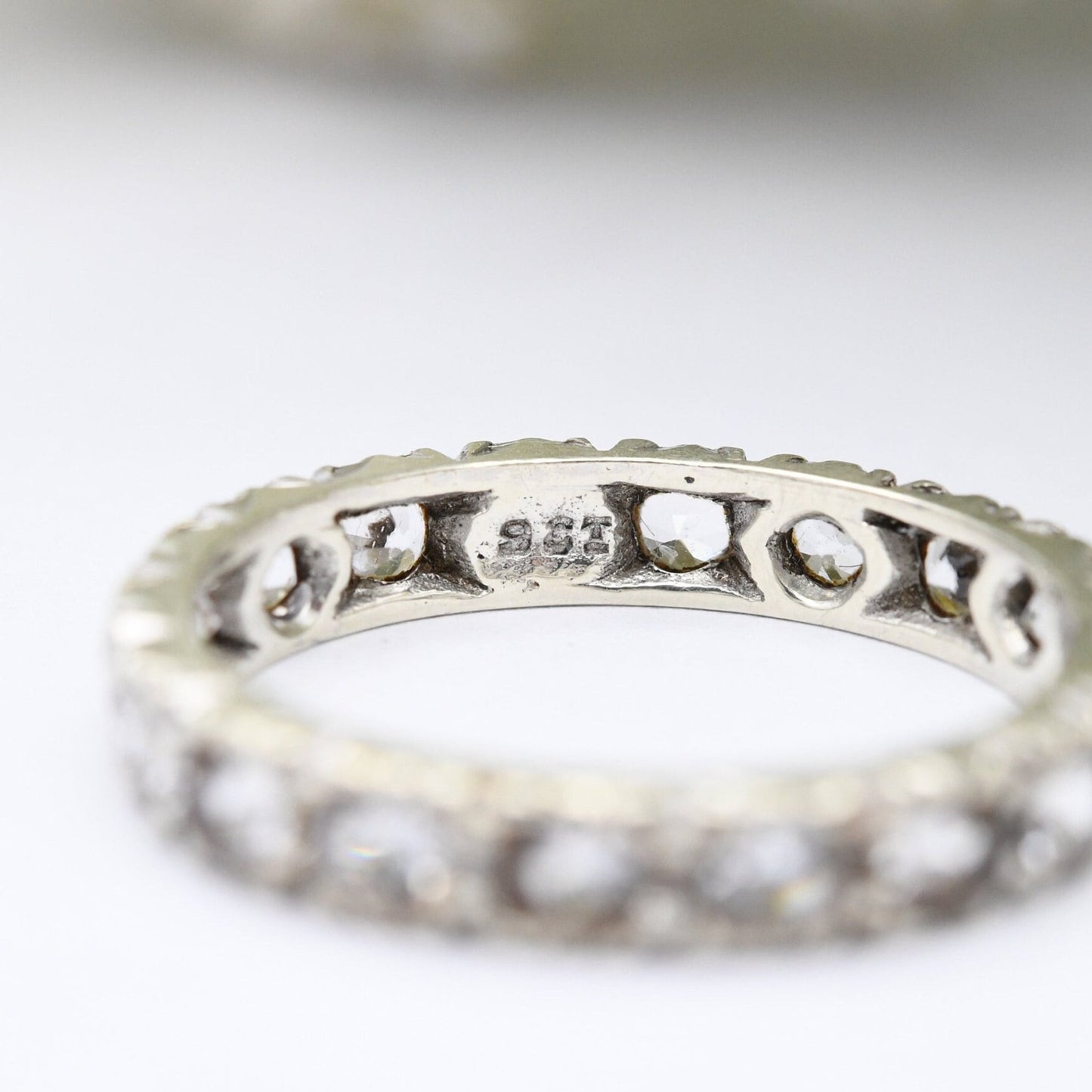 Antique Art Deco 9ct White Gold Eternity Ring with Clear Stones - UK Size - M 1/2 | US Size - 6 1/4