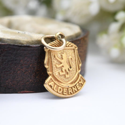 Vintage 9ct Gold Alderney Shield Charm Pendant 1977 by Ward Brothers WBs - Souvenir Coat of Arms | Guernsey Island