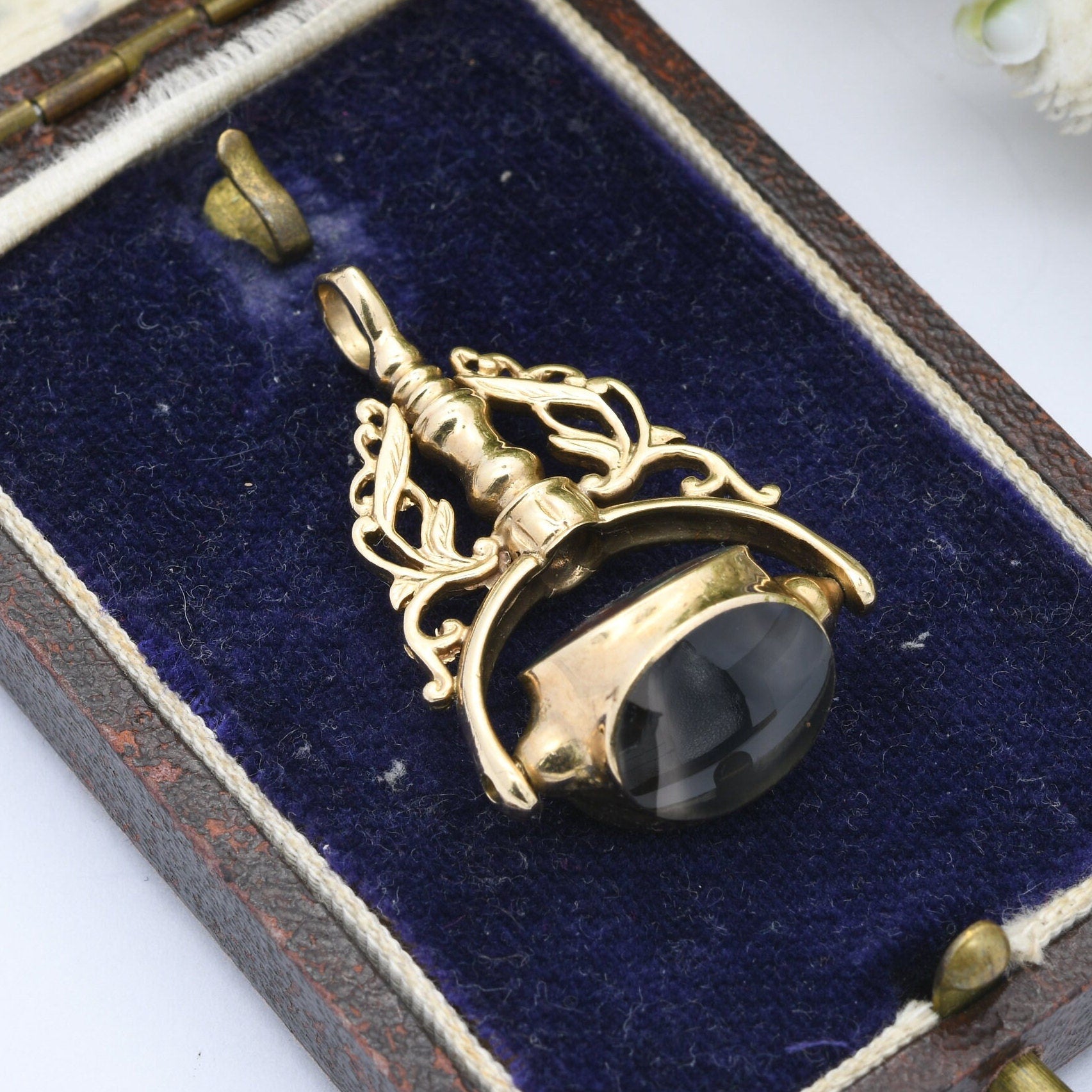 Vintage 9ct Gold Spinner Fob 1991 - Gemstone Watch Fob Pendant | Antique Style | Bloodstone Heliotrope Jasper